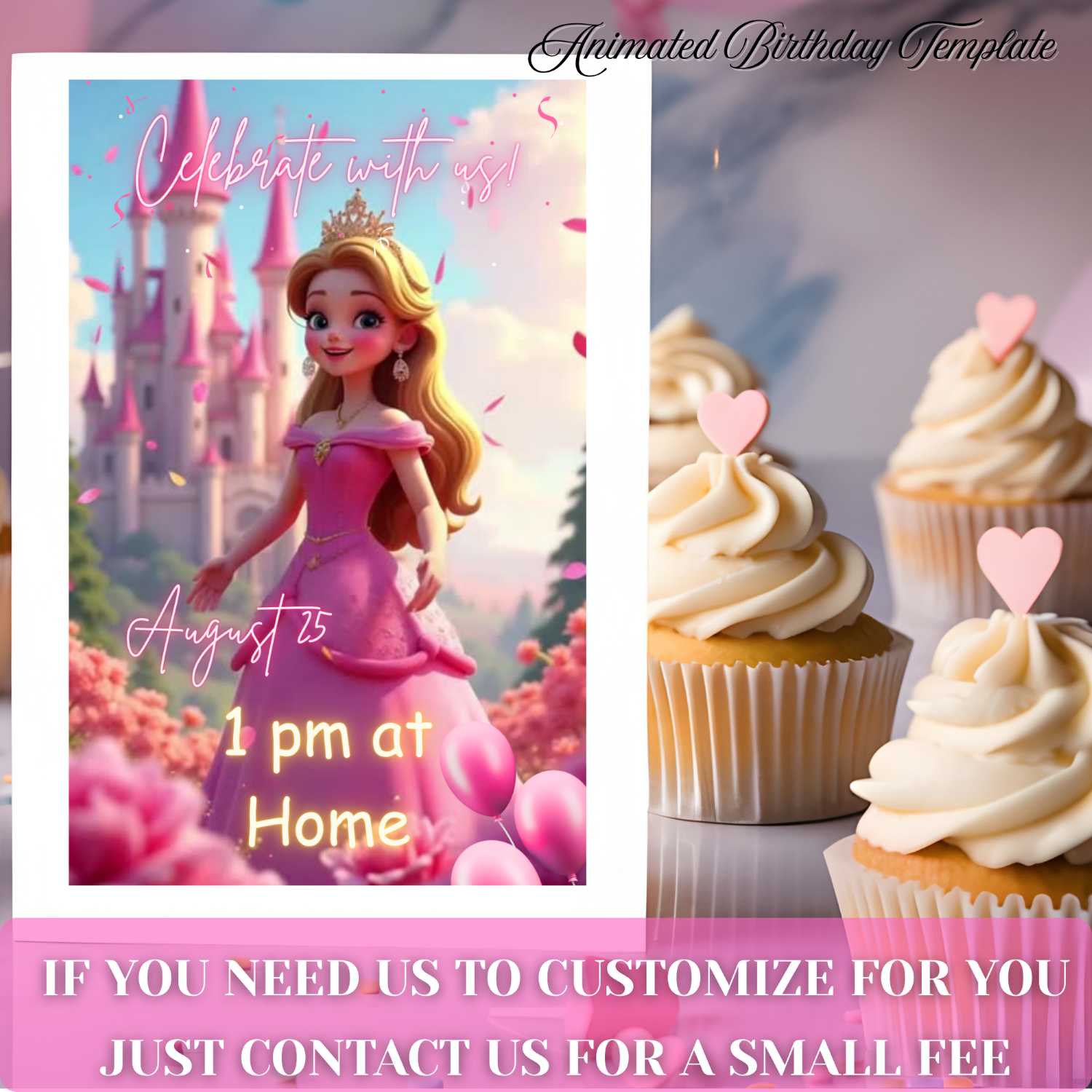 Fairytale Princess Birthday Card | Editable Canva Video Template | Digital Princess Party Evite | Instant Download
