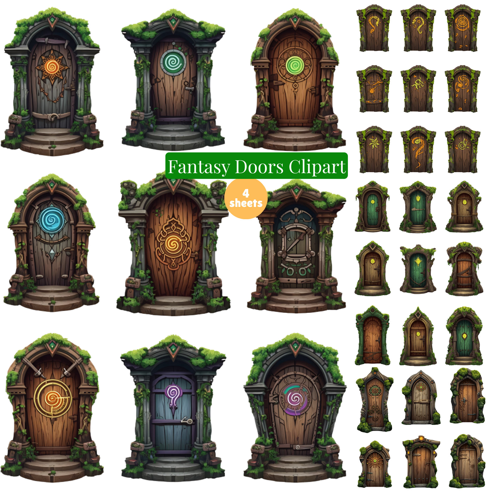 Free Mystical Enchanted Doors Clipart Sheets Free Junk Journal PNG | Instant Digital Download Magic Portal Bundle