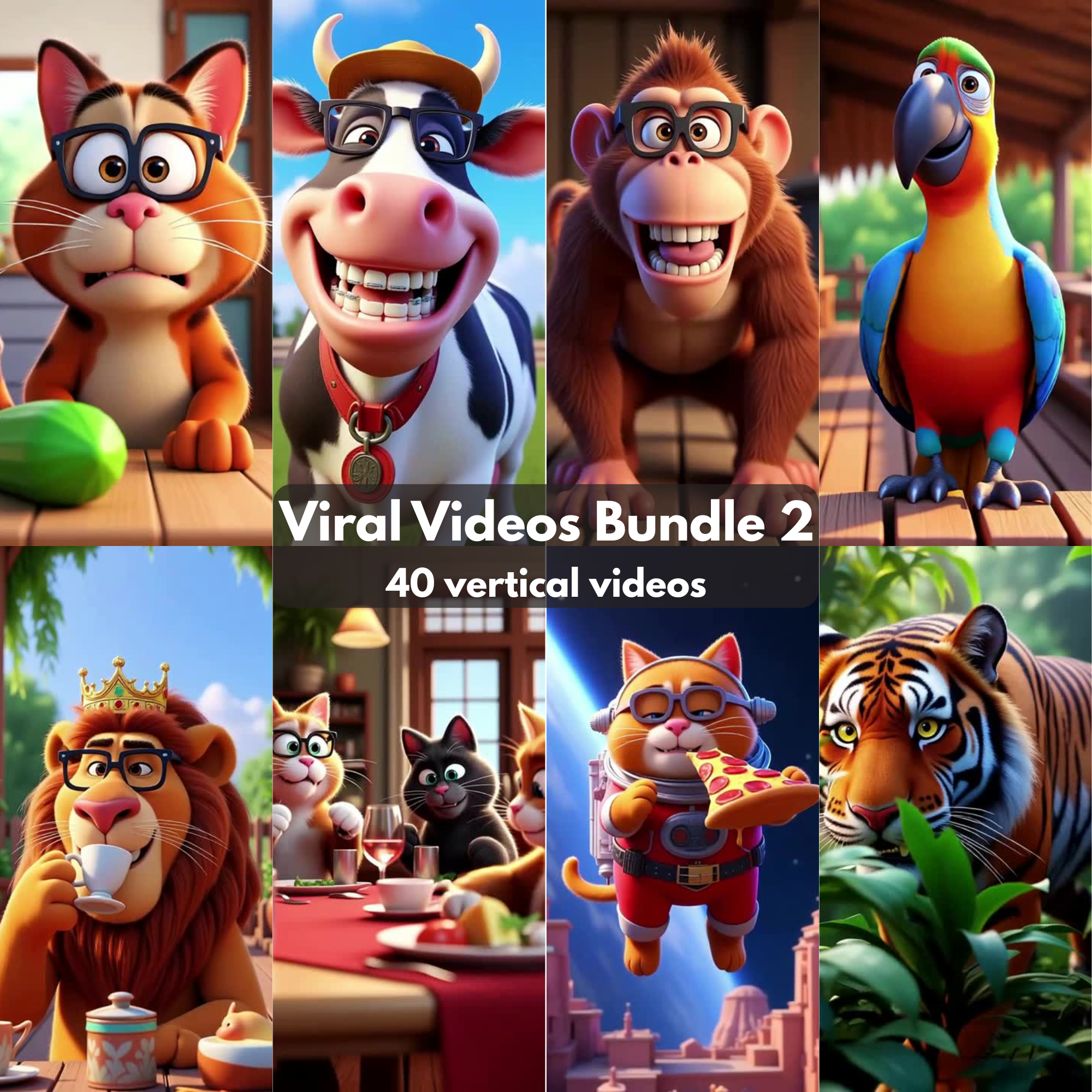 Viral Video Pack Ads 2 | Bundle Videos for Your Social Media Growth TikTok & Reels Funny Animated Animal Clips Social Media Content Creation