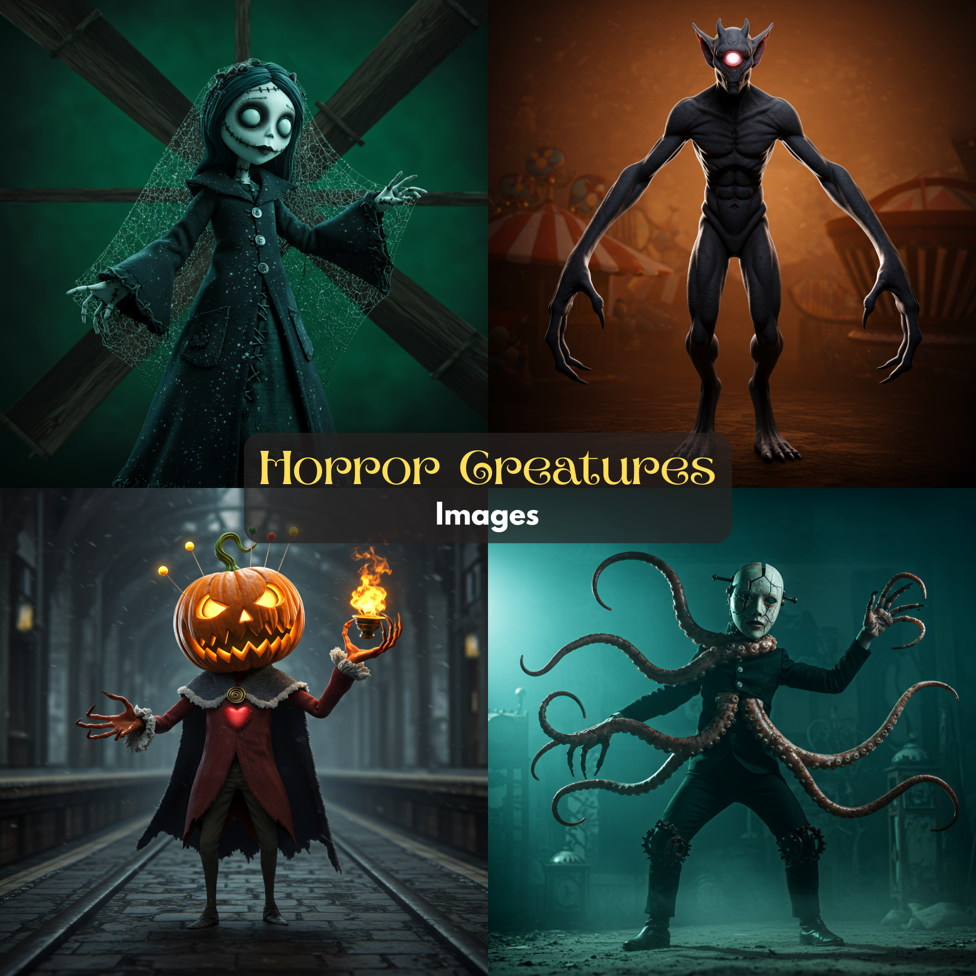 Horror Creatures PNG Bundle | Spooky Gothic Digital Art Clipart