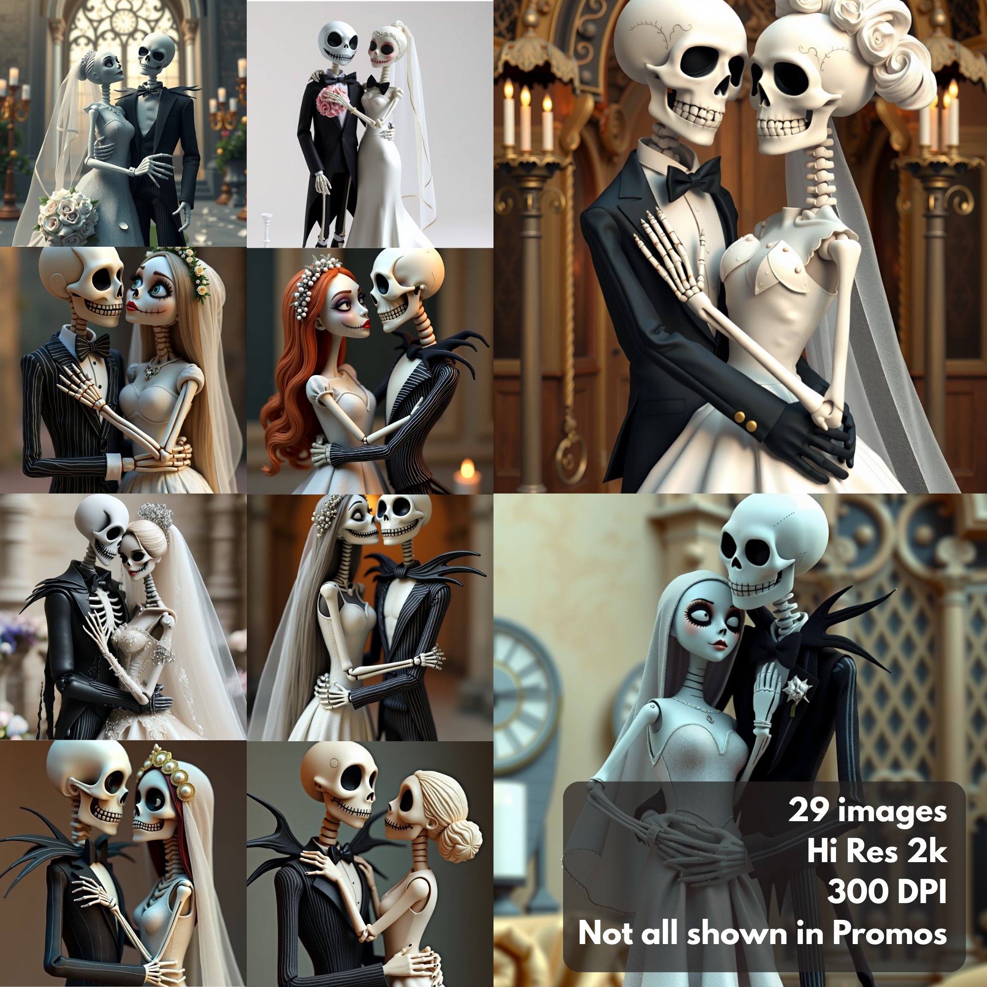 Gothic Wedding Skeleton Couple Clipart Spooky Love Bundle Day of the Dead Digital Art Halloween Wedding Art