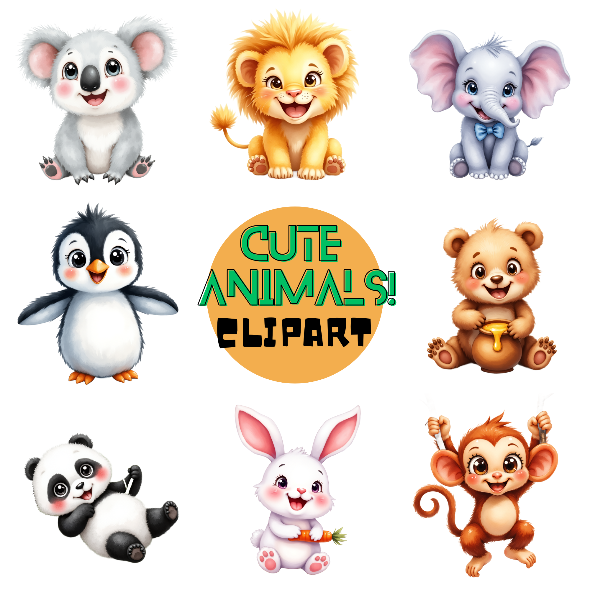 Cute Cartoon Animal Clipart Set, animals clipart