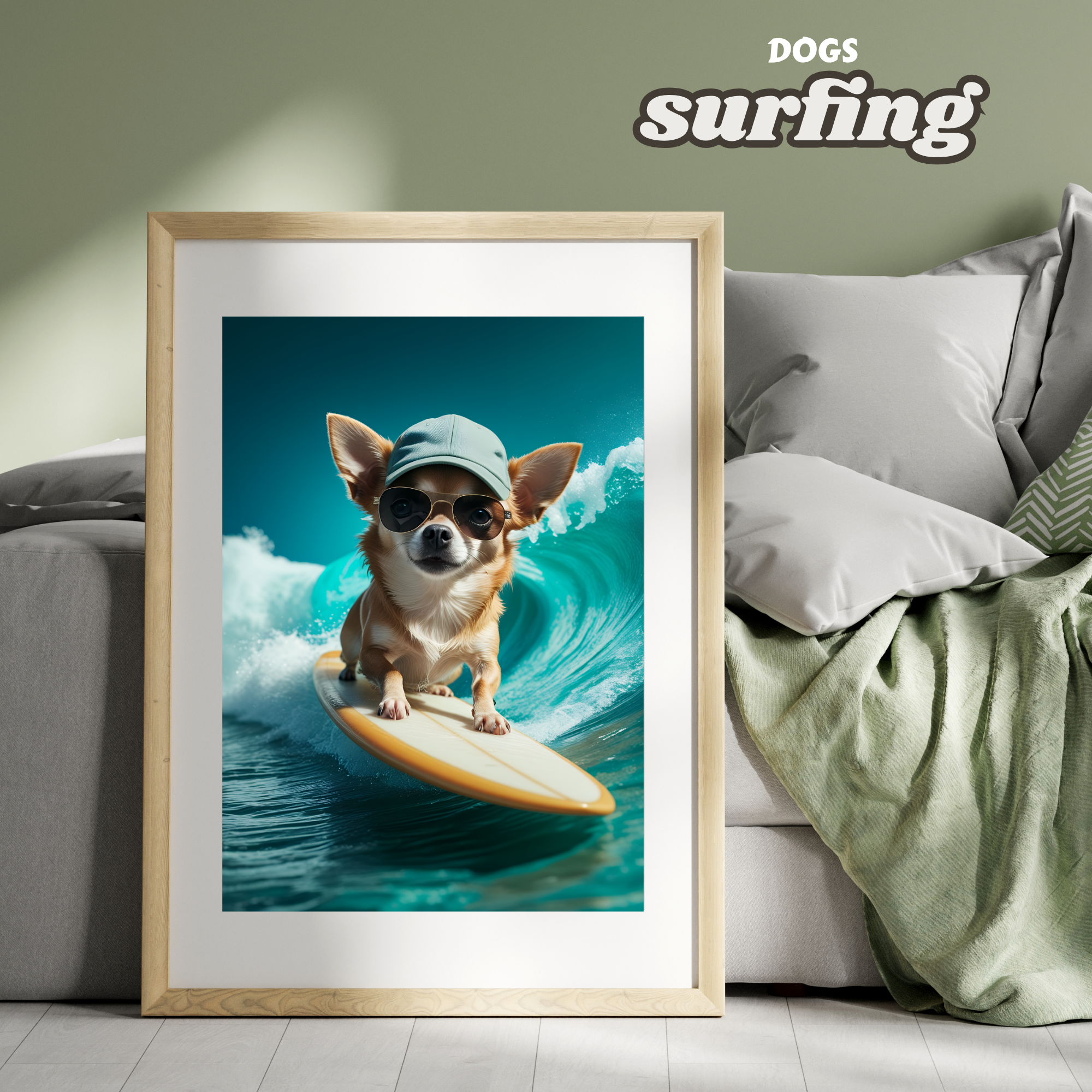 Surfing Dogs Digital Art Bundle | Hi-Res PNG Images | Instant Download for Wall Art