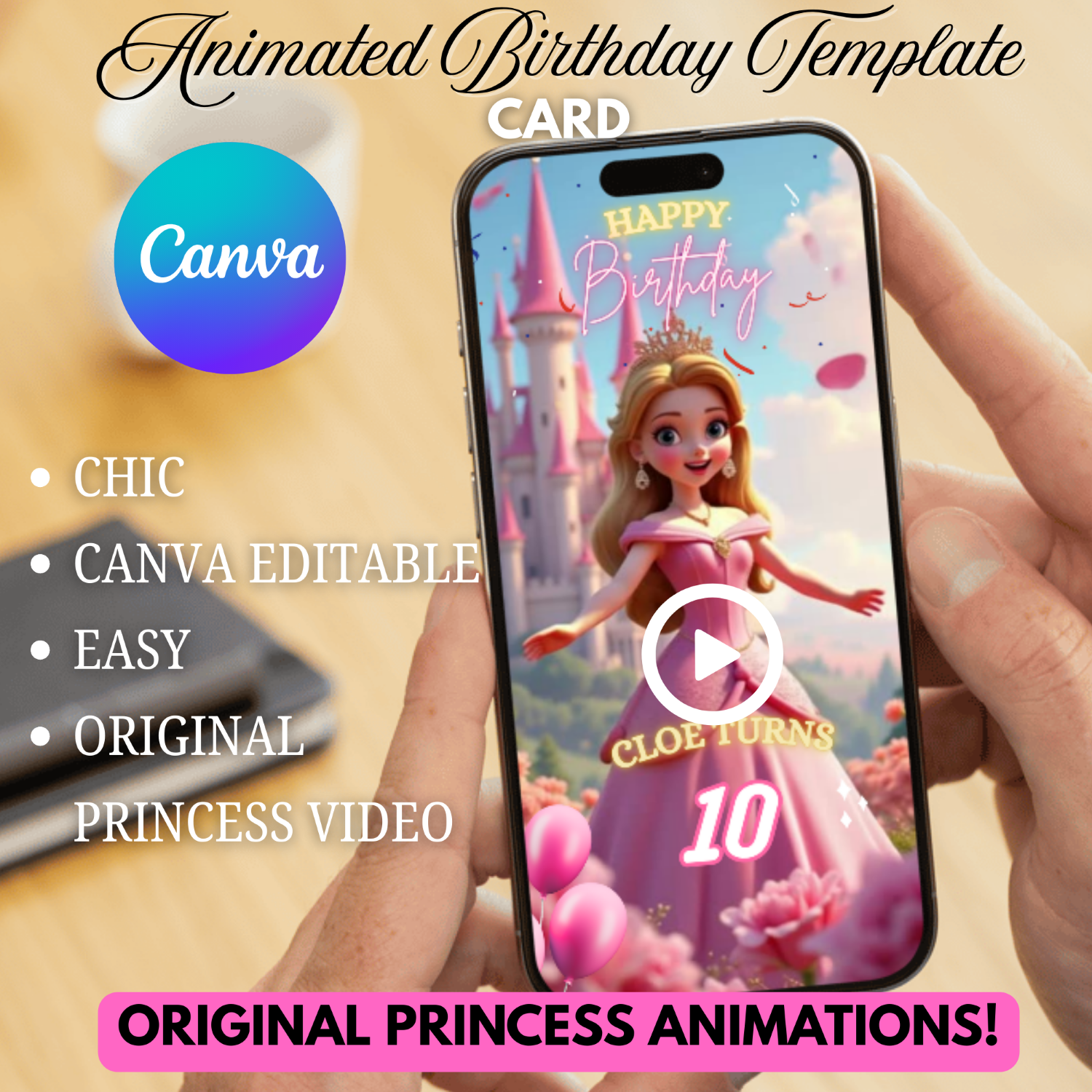 Fairytale Princess Birthday Card | Editable Canva Video Template | Digital Princess Party Evite | Instant Download