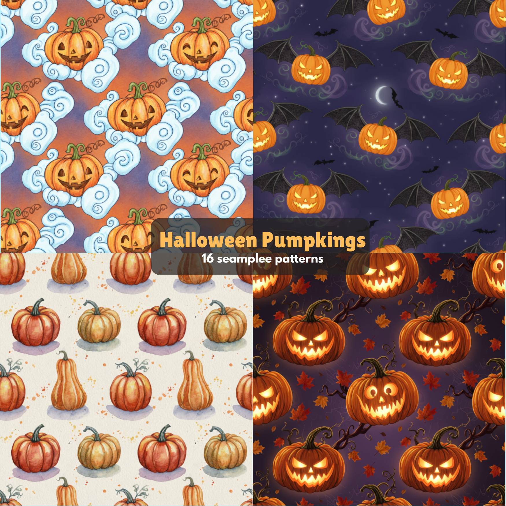 Free Halloween Seamless Pumpkin Patterns Bundle - Digital Paper Pack for Fall Crafts & Fabric Design