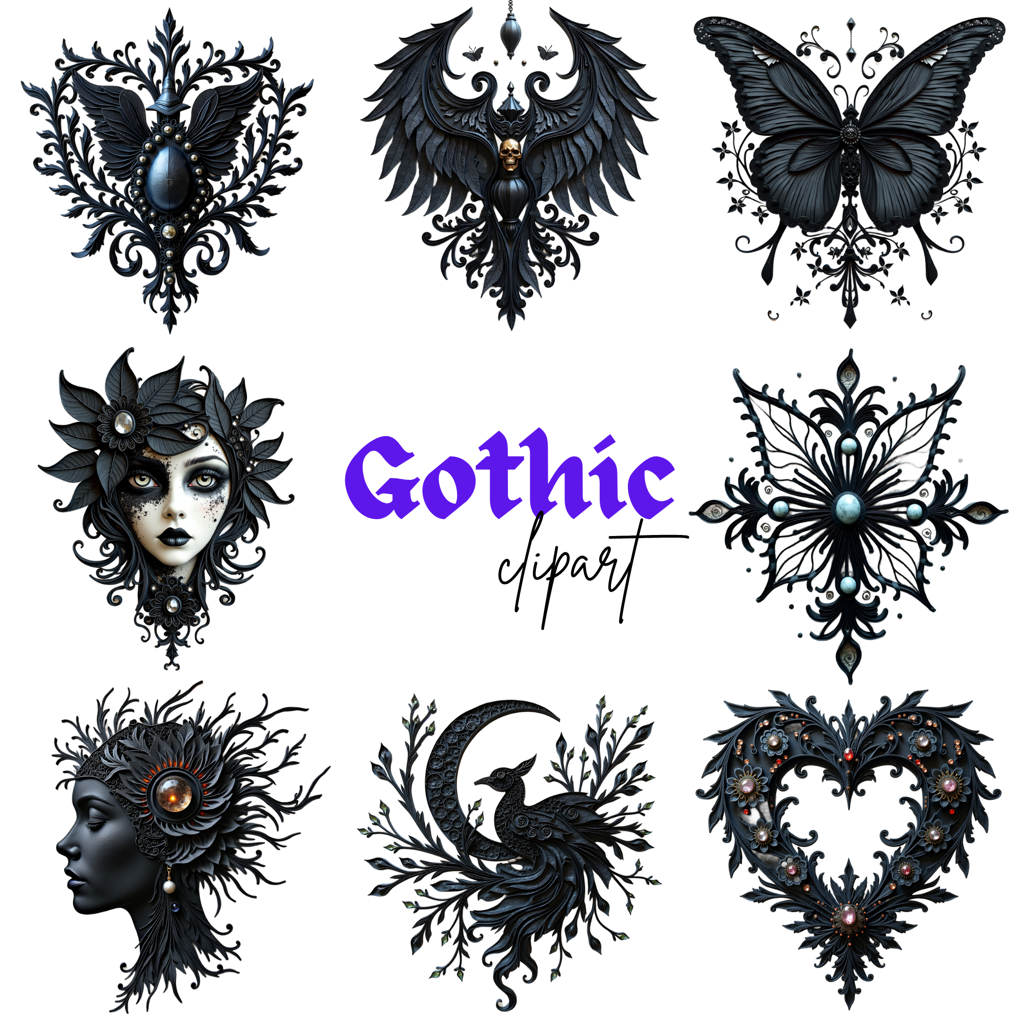 Gothic Clipart PNG, skeleton images, skeleton clipart bundle, dark clipart images