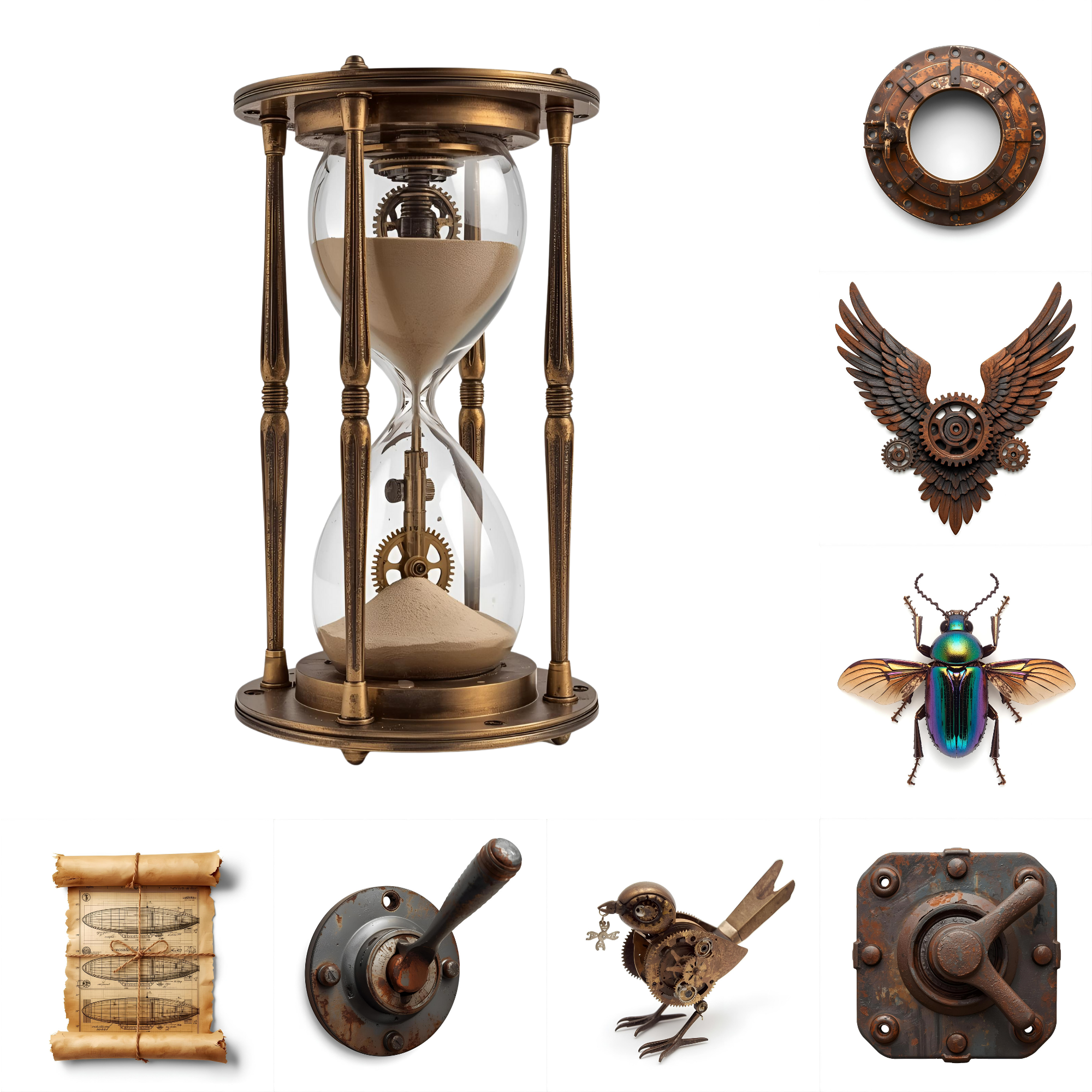 Steampunk Elements Clipart Bundle 2, Vintage Gears & Clockwork, Industrial Digital Elements, Mechanical Parts, Junk Journal Steampunk