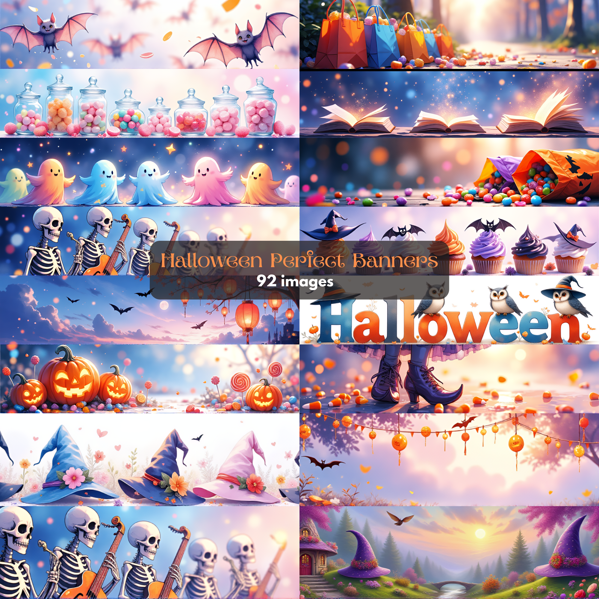Halloween Banners Bundle - Store Web Banners | Cute Ghosts Bats Skeletons Pumpkins