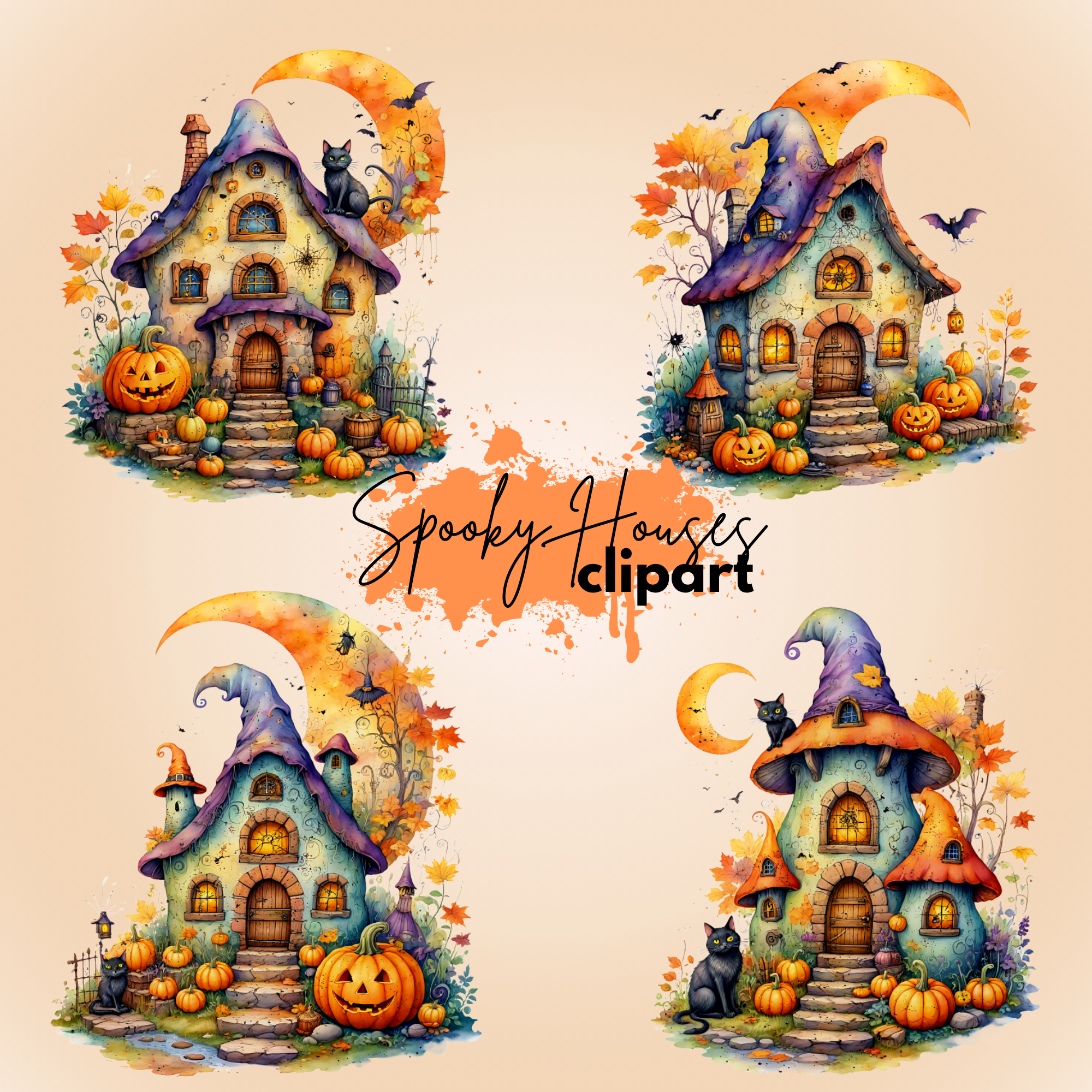 Enchanted Spooky Houses Clipart,Halloween & Fantasy Crafts, halloween cliparts