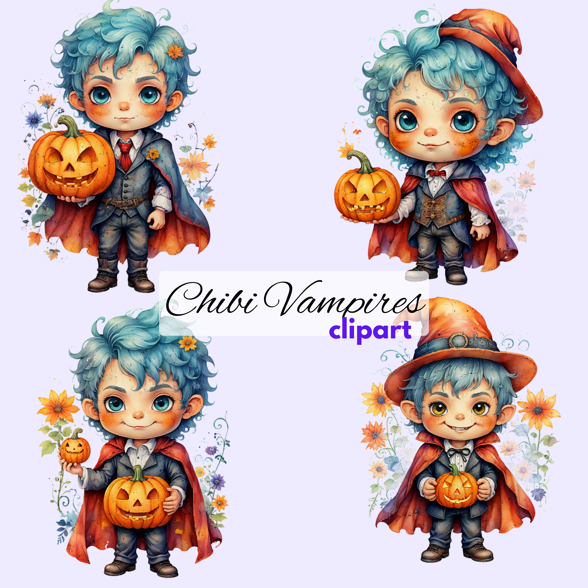 Enchanting Chibi Vampire Clipart Bundle, halloween clipart, vampire images