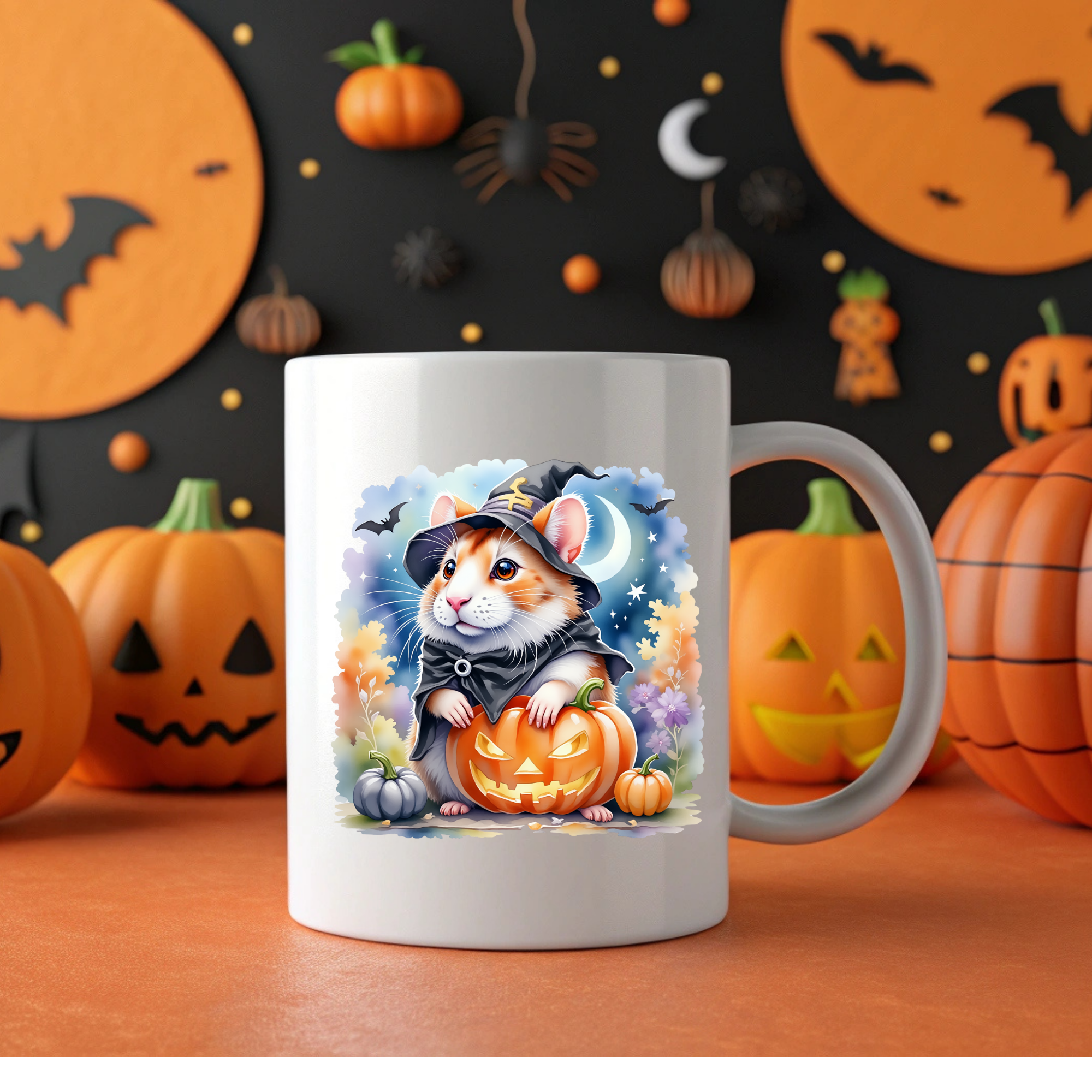 Halloween Animals Clipart Bundle Cute Witch Hat & Pumpkin PNGs Digital Download