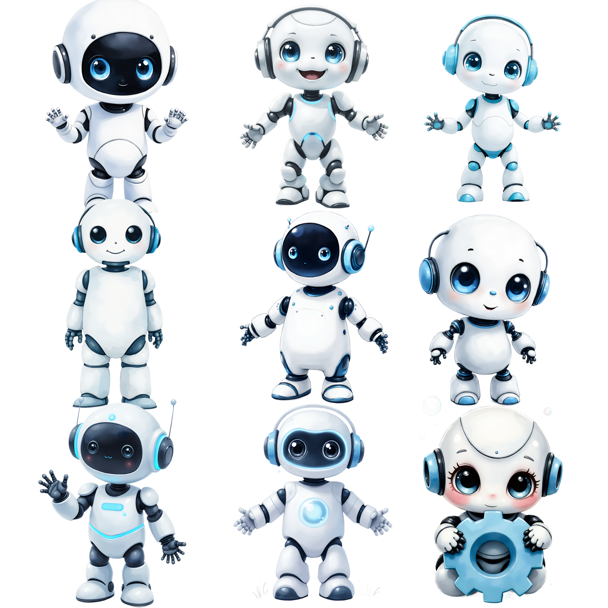 Cute Robot Clipart Bundle, Kawaii Humanoid Robots, robots clipart png