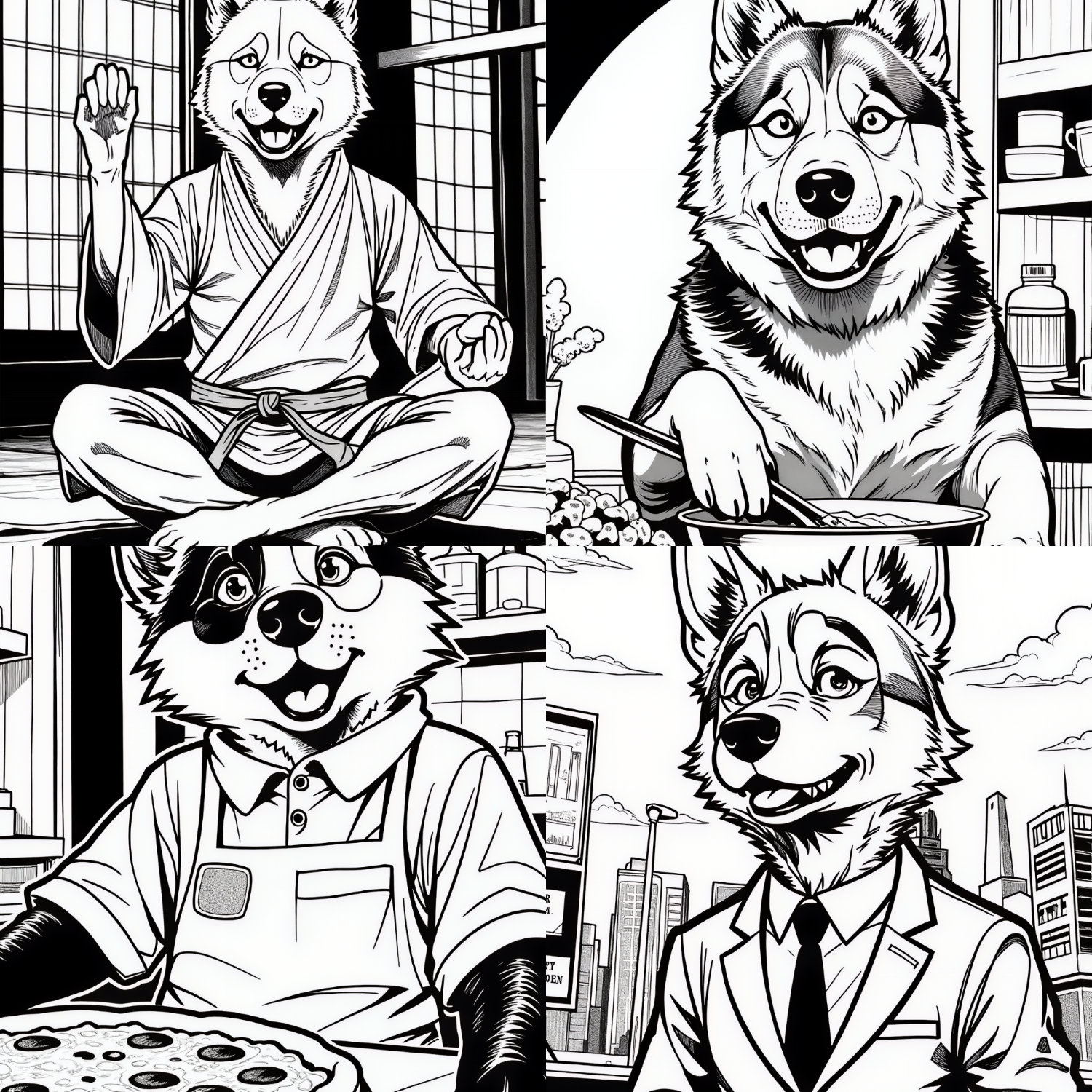 Funny Husky Coloring Book:Siberian Husky Chef, Scientist, & Dog Coloring Pages