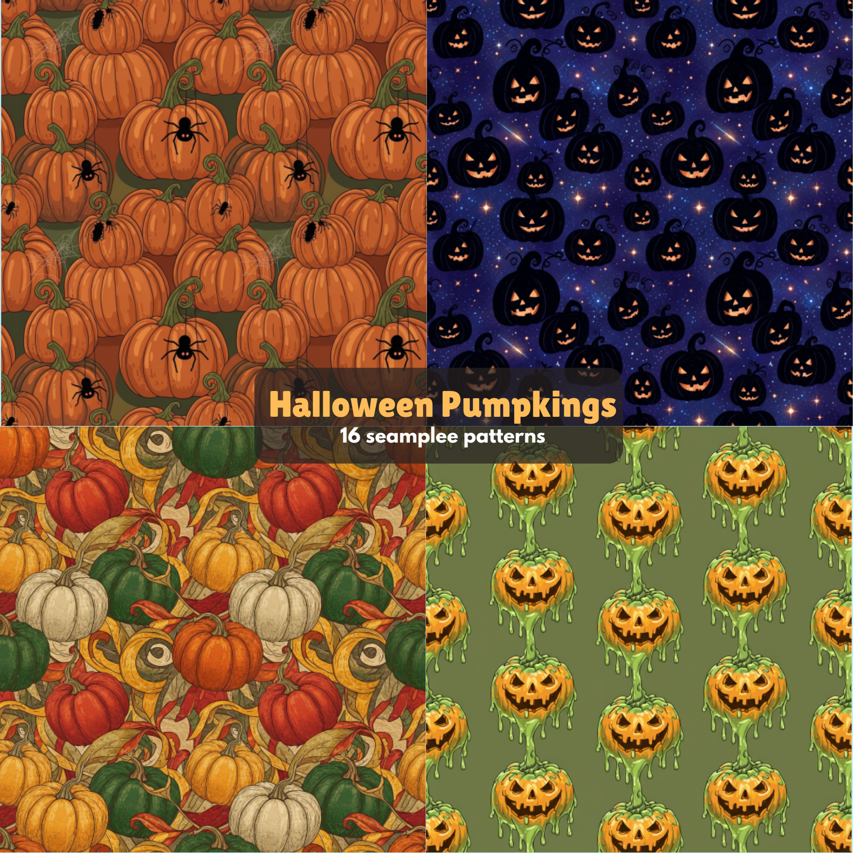 Free Halloween Seamless Pumpkin Patterns Bundle - Digital Paper Pack for Fall Crafts & Fabric Design