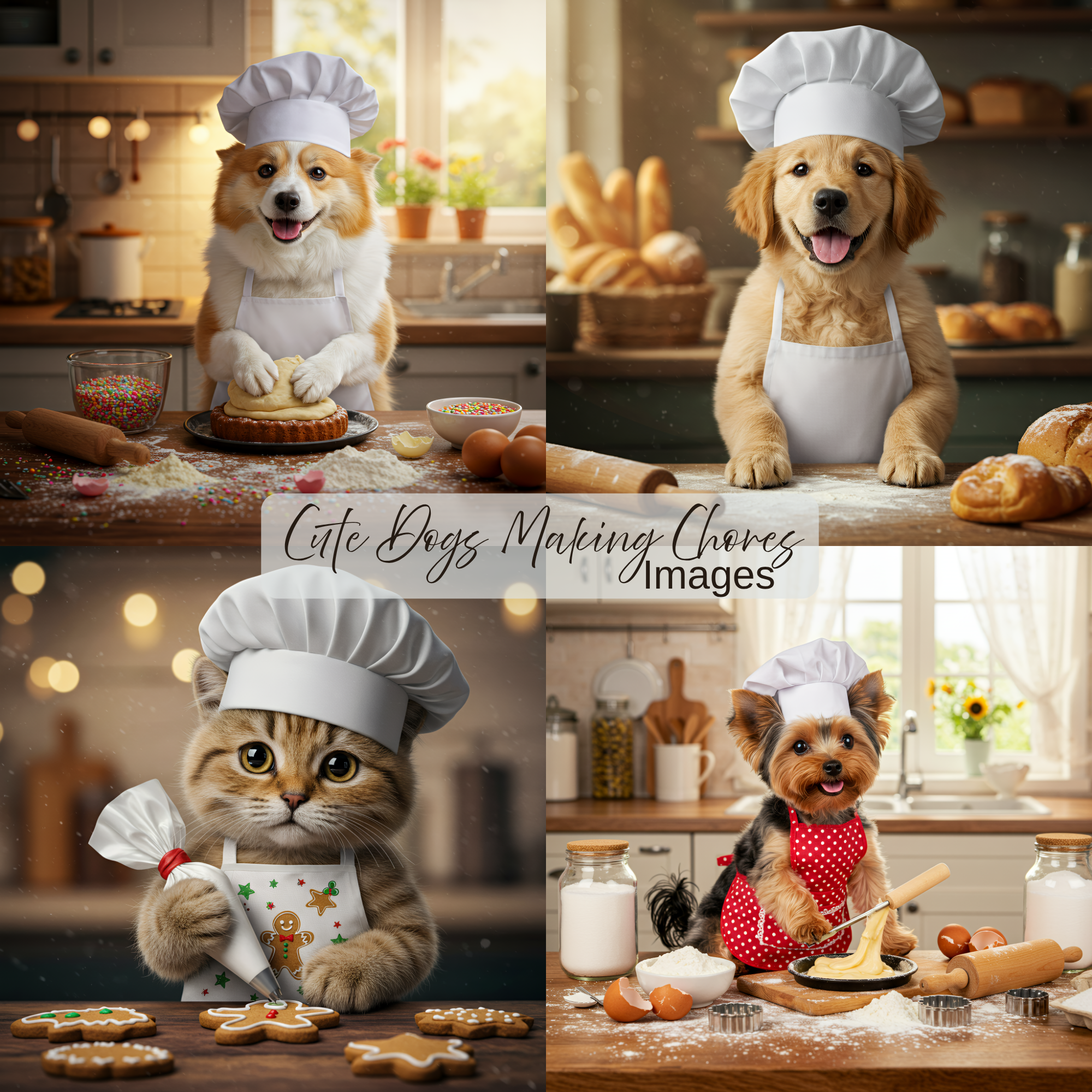 Cute Dogs at Work Digital Art Set, dogs digital images, dogs making chores, viral images