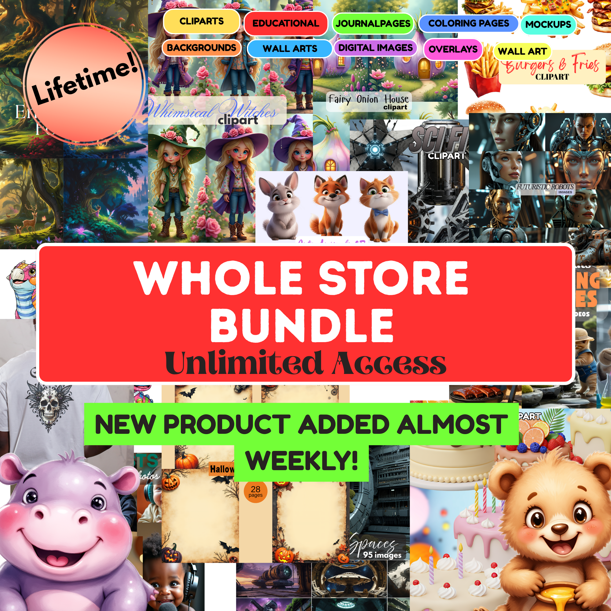 Whole Shop Lifetime Access Current & Future Digital Products Items with future packs, Entire Store Clipart Bundles Whole Shop Entire Shop