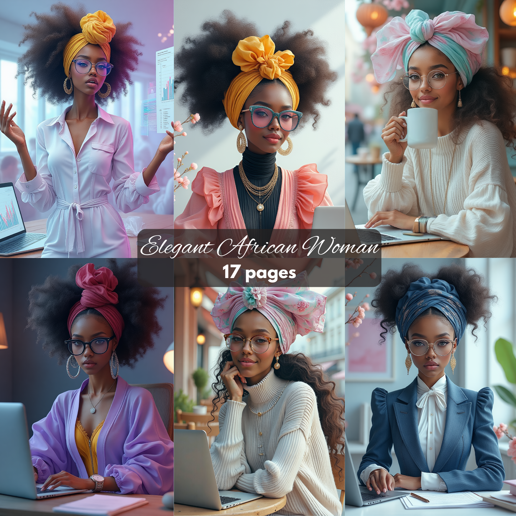 Free Elegant African Woman Clipart Bundle | Professional PNGs | Turban Boss Lady Digital Art Free Images