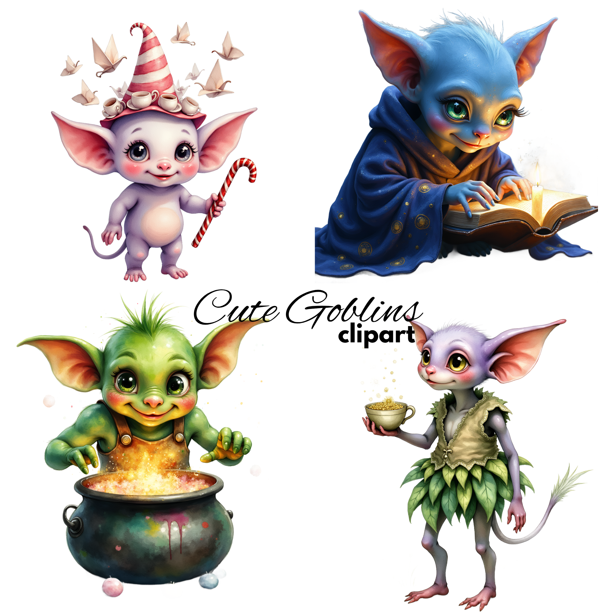 Enchanted Goblin Grove Clipart Fantasy Goblin Illustrations for Scrapbooking, Stickers, halloween cliparts