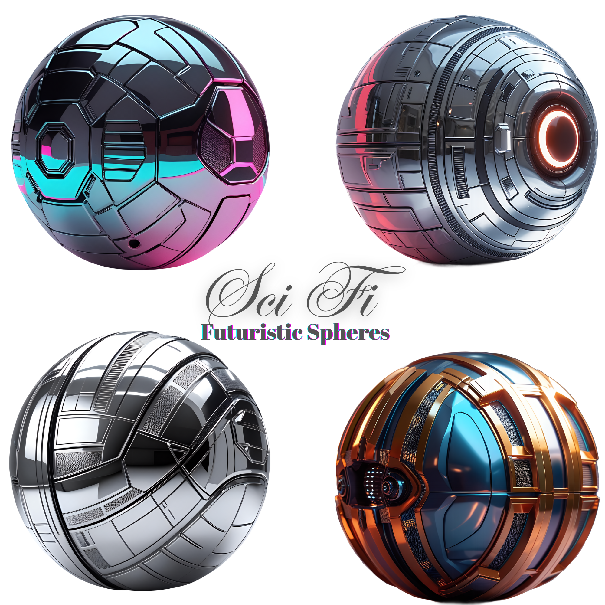 Sci Fi & Futuristic Spheres Clipart, props, modern, fantasy, metallic, balls