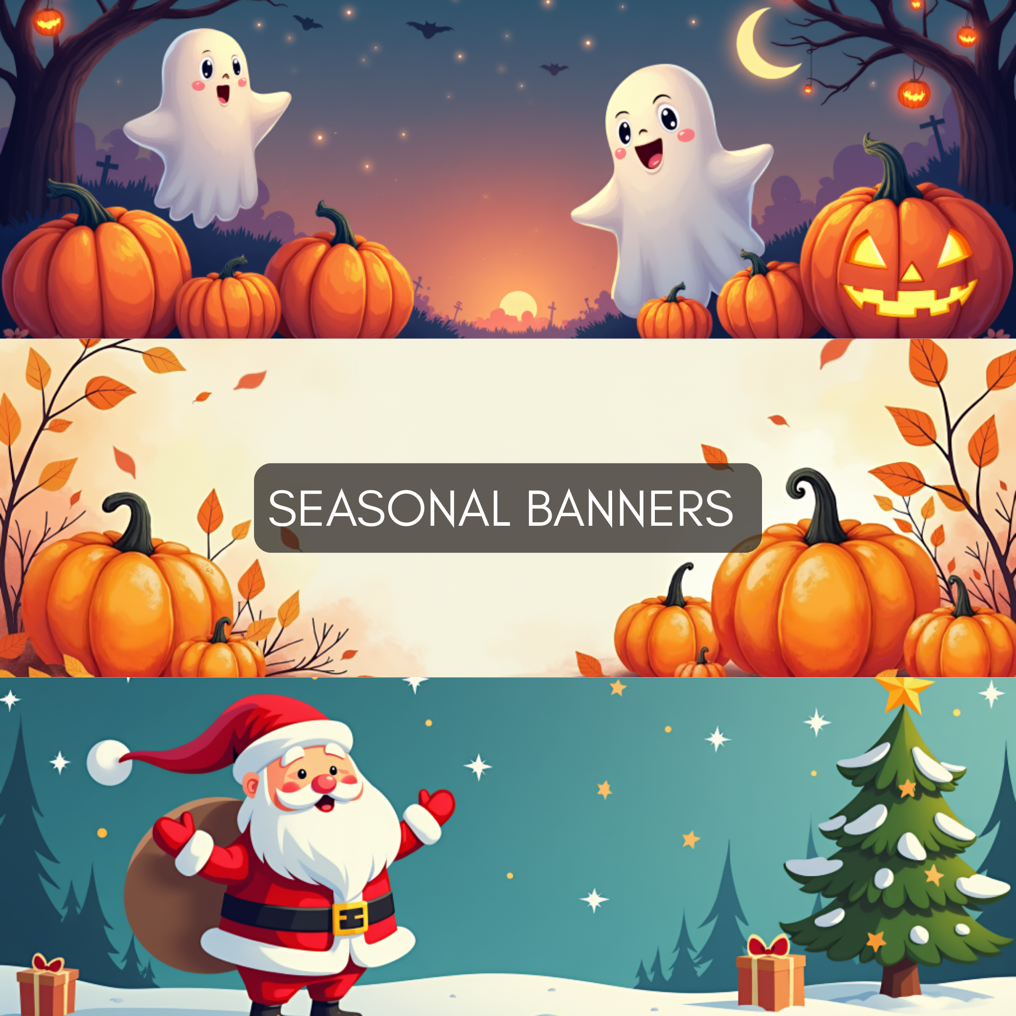 Seasonal Banner Pack PNG Banners Holiday Promotions Storefronts Halloween Winter Autumn Digital Assets Bundle
