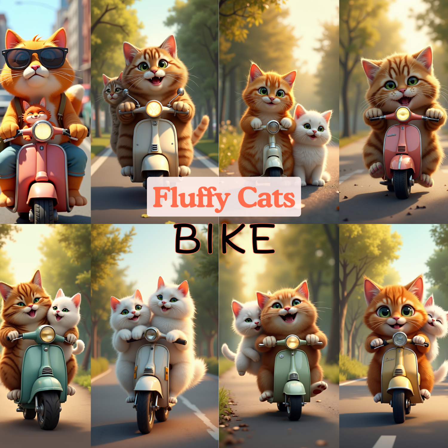 Cute Cats Fluffy in a Biker Images, cats cliparts, cats images, pixar style