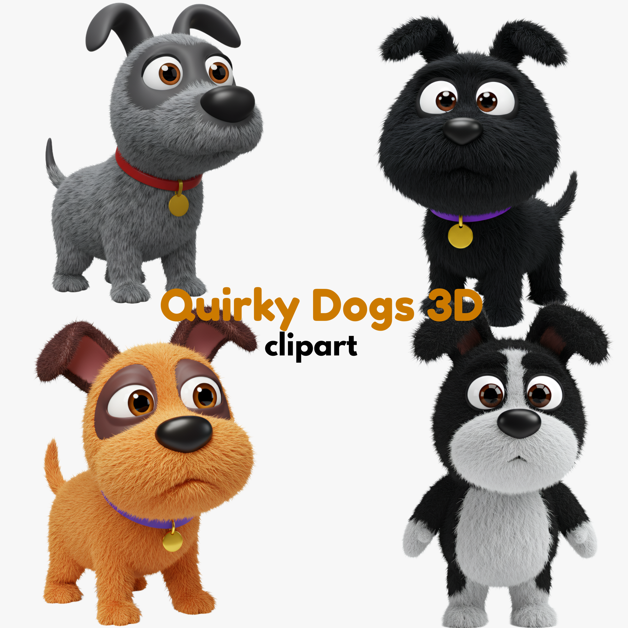Quirky Dogs 3D Graphics Collection | Cartoon Dogs for Sublimation & Design | High-Quality Instant Download, Cute Pet Illustrations