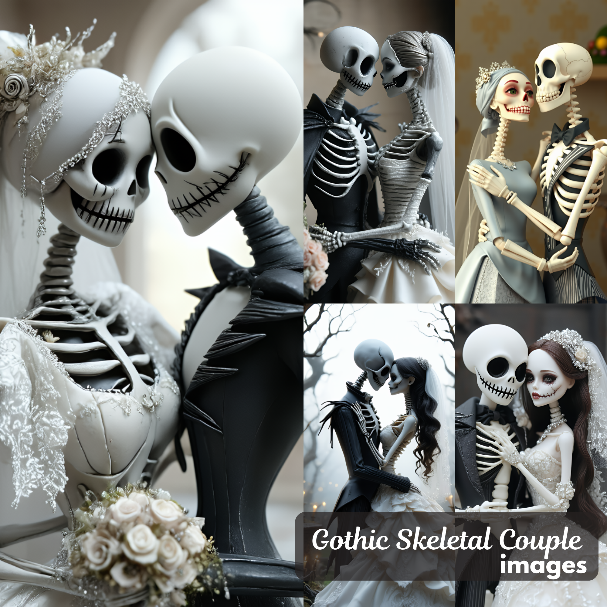 Gothic Wedding Skeleton Couple Clipart Spooky Love Bundle Day of the Dead Digital Art Halloween Wedding Art