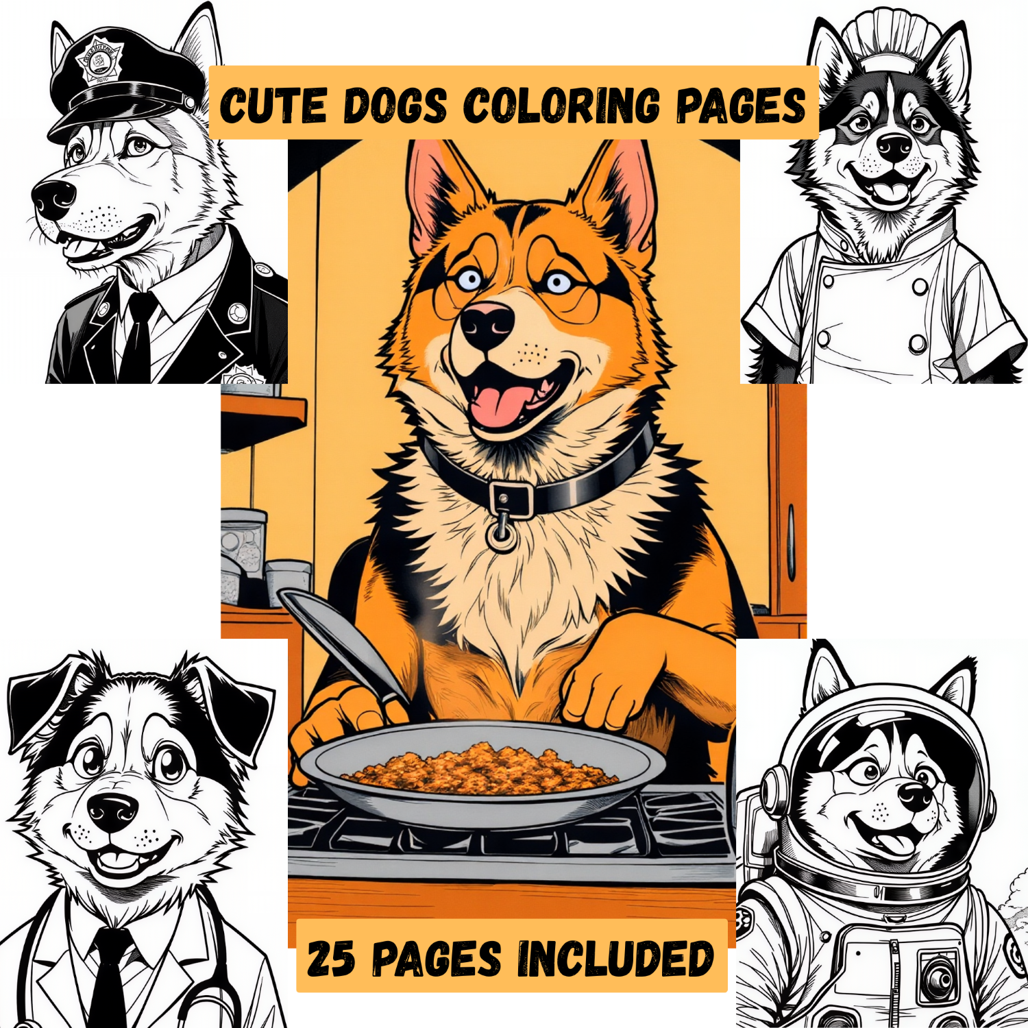 Funny Husky Coloring Book:Siberian Husky Chef, Scientist, & Dog Coloring Pages