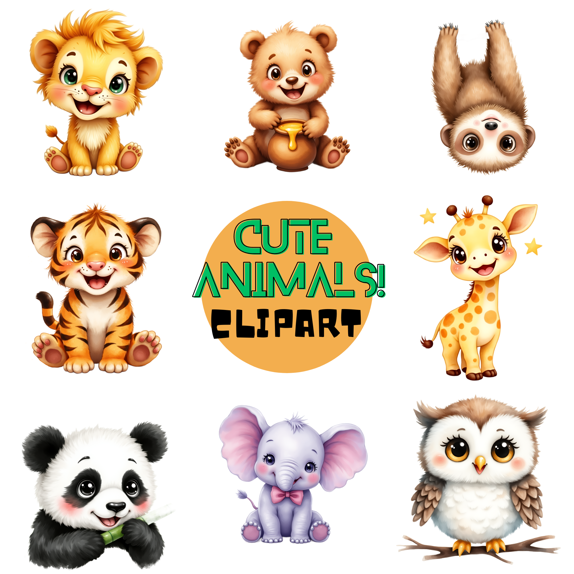 Cute Cartoon Animal Clipart Set, animals clipart