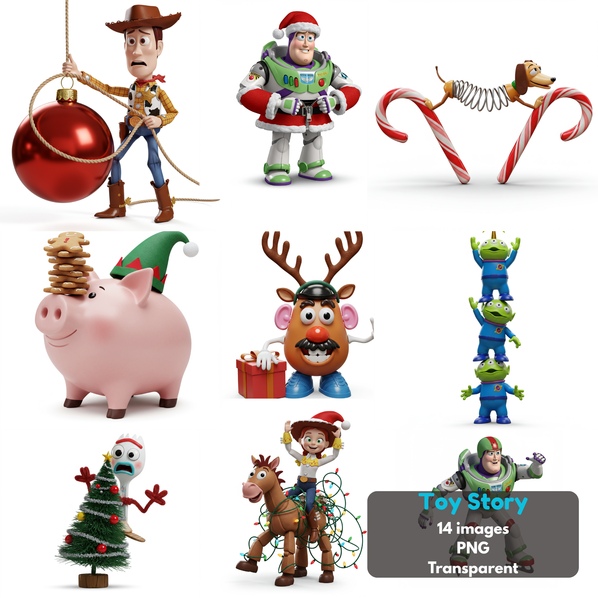 FREE Toy Story Christmas Holiday Characters, Instant Download PNG Files Free Clipart, Disney Clipart Free