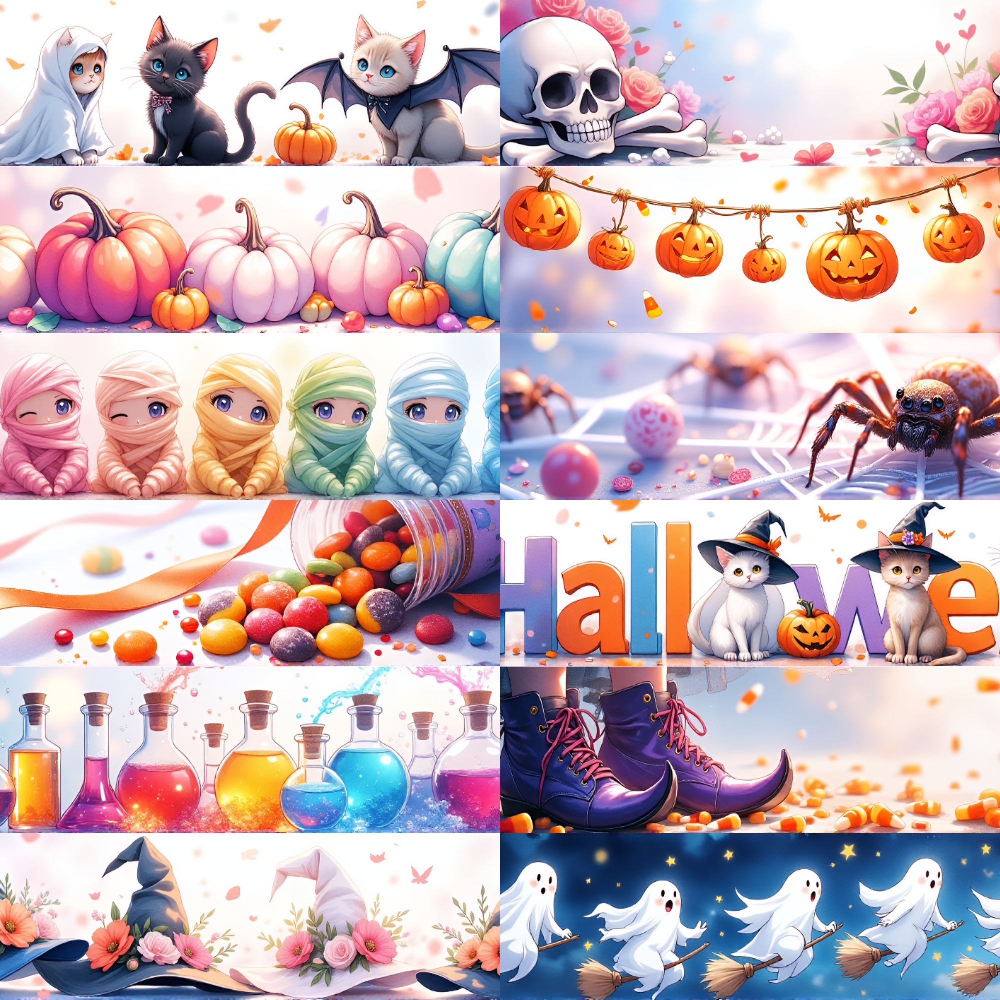 Halloween Banners Bundle - Store Web Banners | Cute Ghosts Bats Skeletons Pumpkins