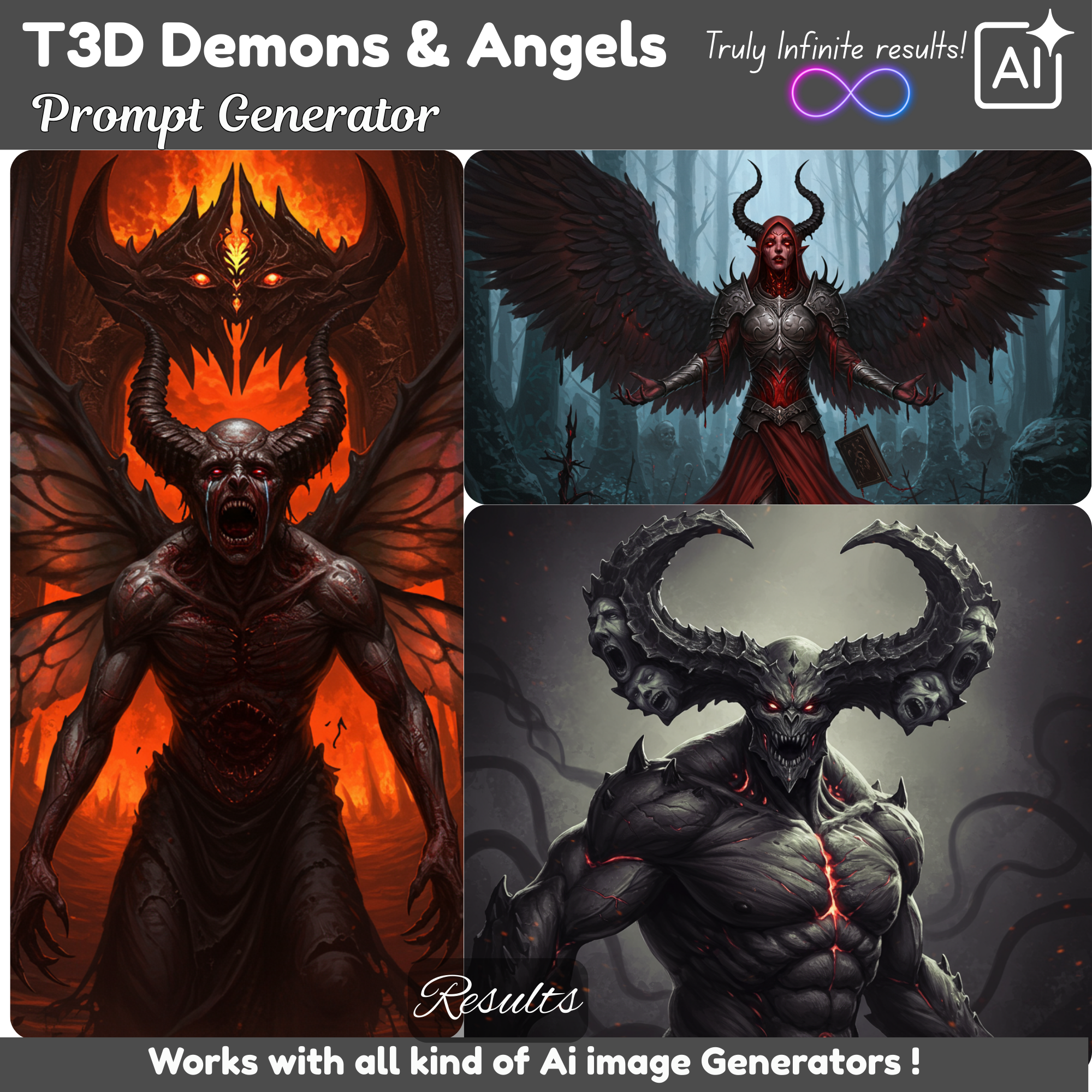 T3D Demons Angels Prompts generator, clipart builder, prompt builder, google image generator, Demons images, Angels Generator Ai Prompt
