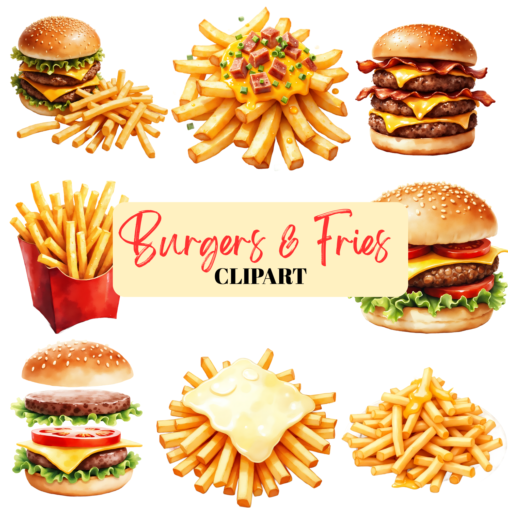 Delicious Burgers & Fries Clipart