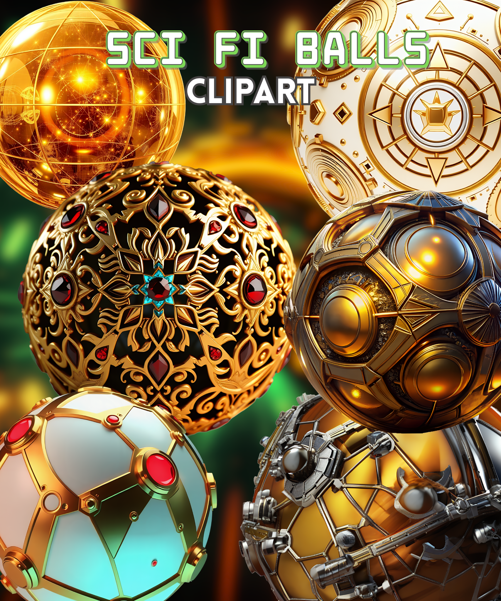 Sci Fi Balls Clipart, futuristic images, sphere images, metallic spheres