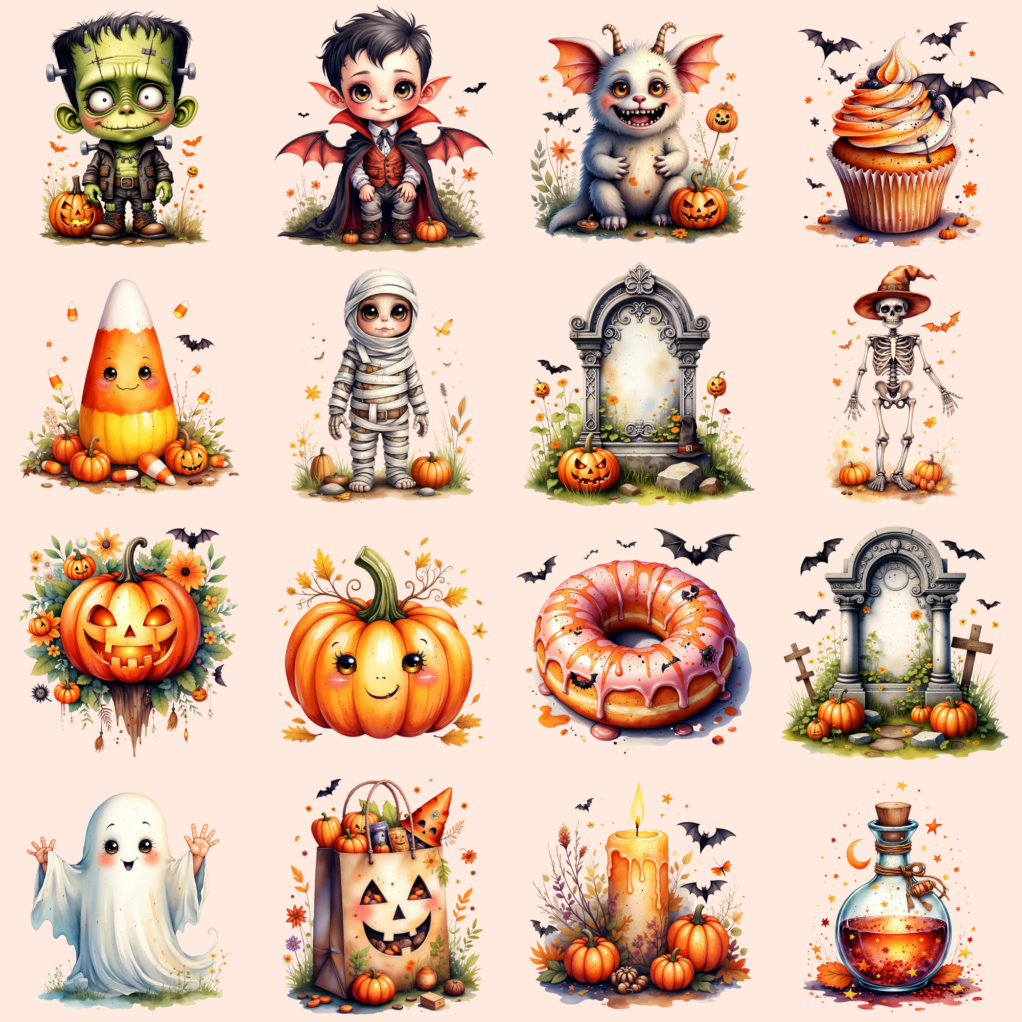 FREE Halloween Clipart Bundle, Spooky Digital PNGs, Free Jack-o'-Lantern & Witch Hat Art