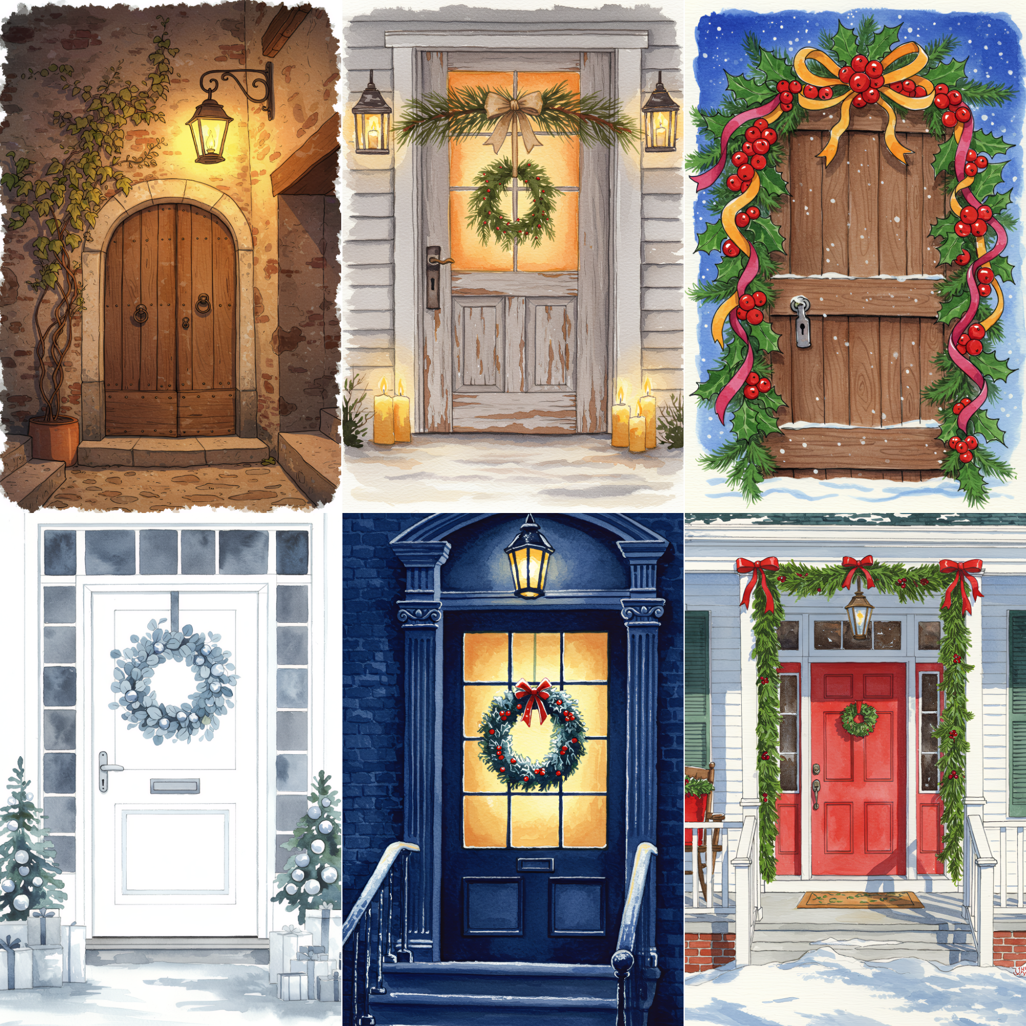 Christmas Door Pages Papers, Festive Journal Pages, Junk Journal Pages, Victorian Christmas Entryways