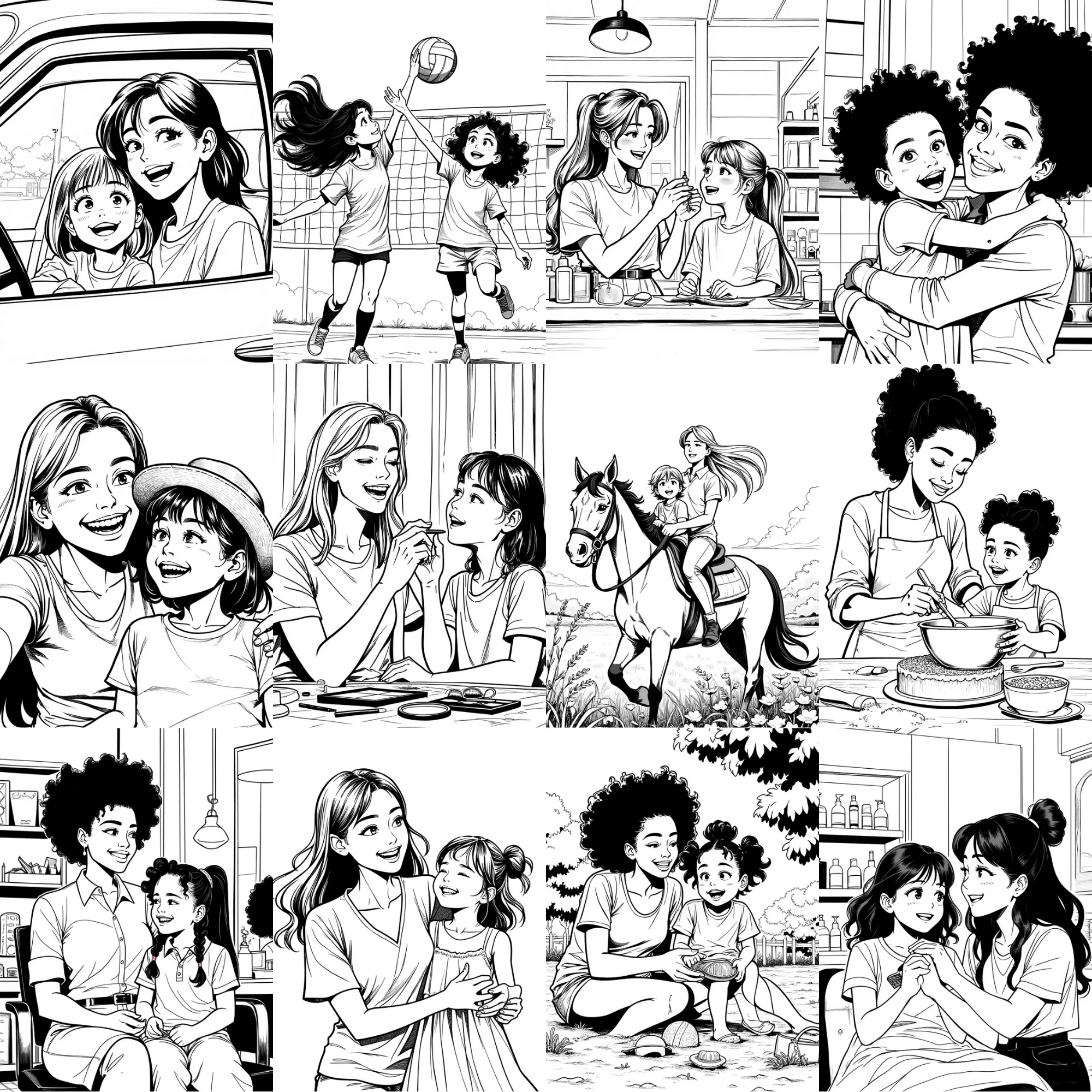 Mother & Daughter Coloring Book PDF | Printable Family Activity Pages, Activity for Mom and Me, Girls Coloring Pages