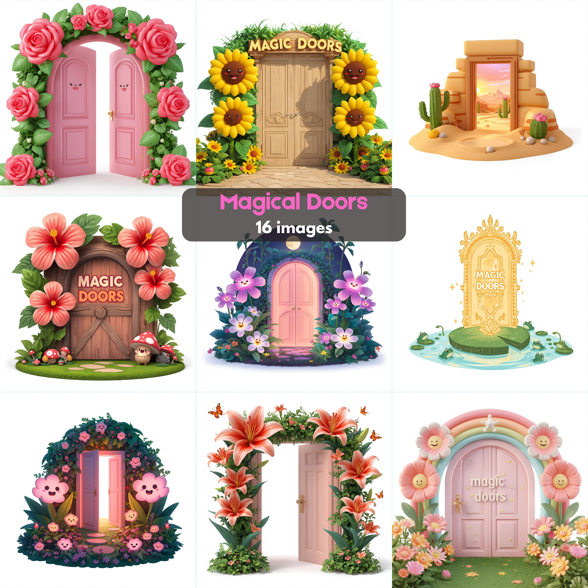 FREE Magic Doors Clipart Bundle - Whimsical Fantasy PNGs for Digital Art