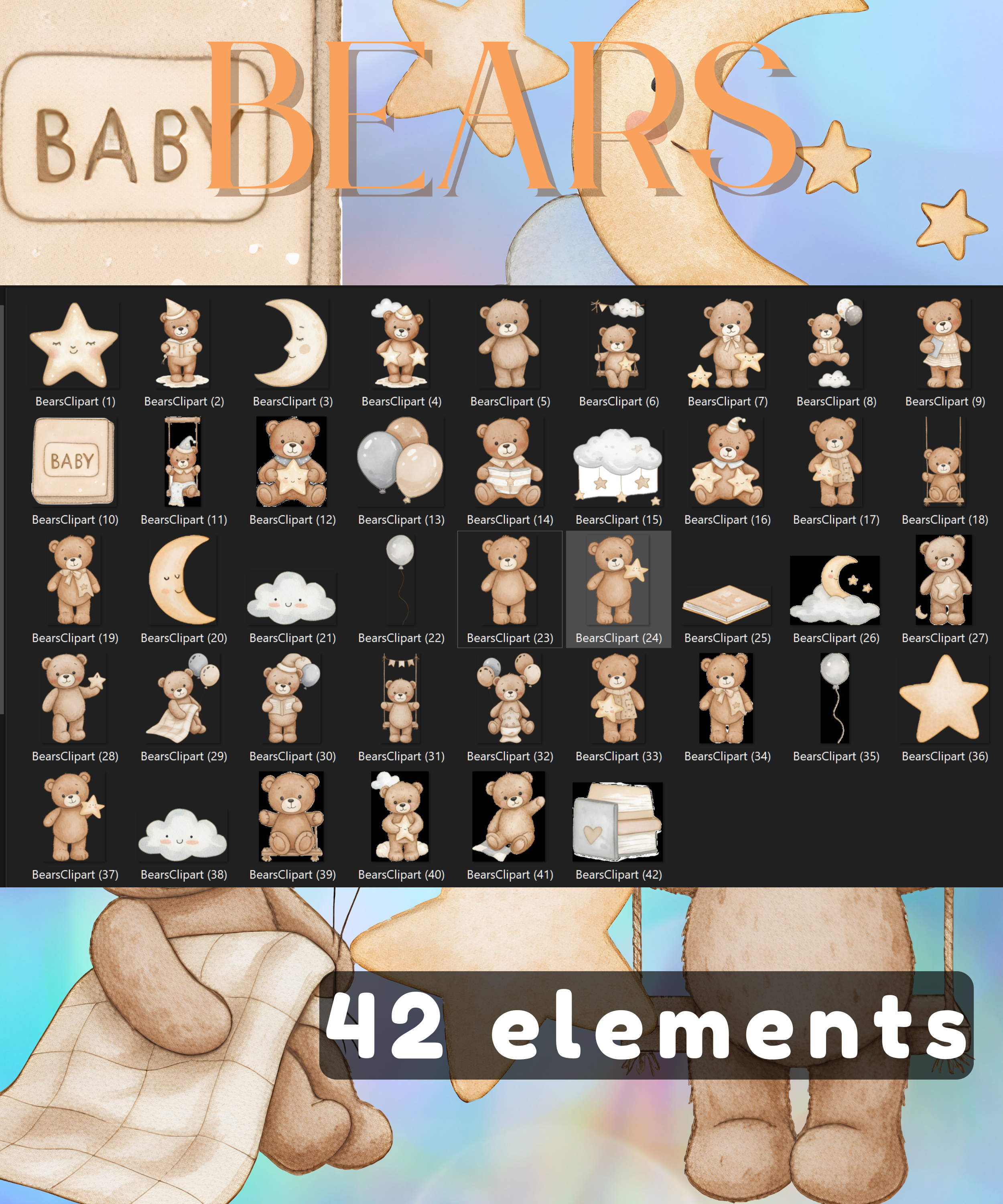 Bears Clipart, Overlays, clipart, bears, baby shower