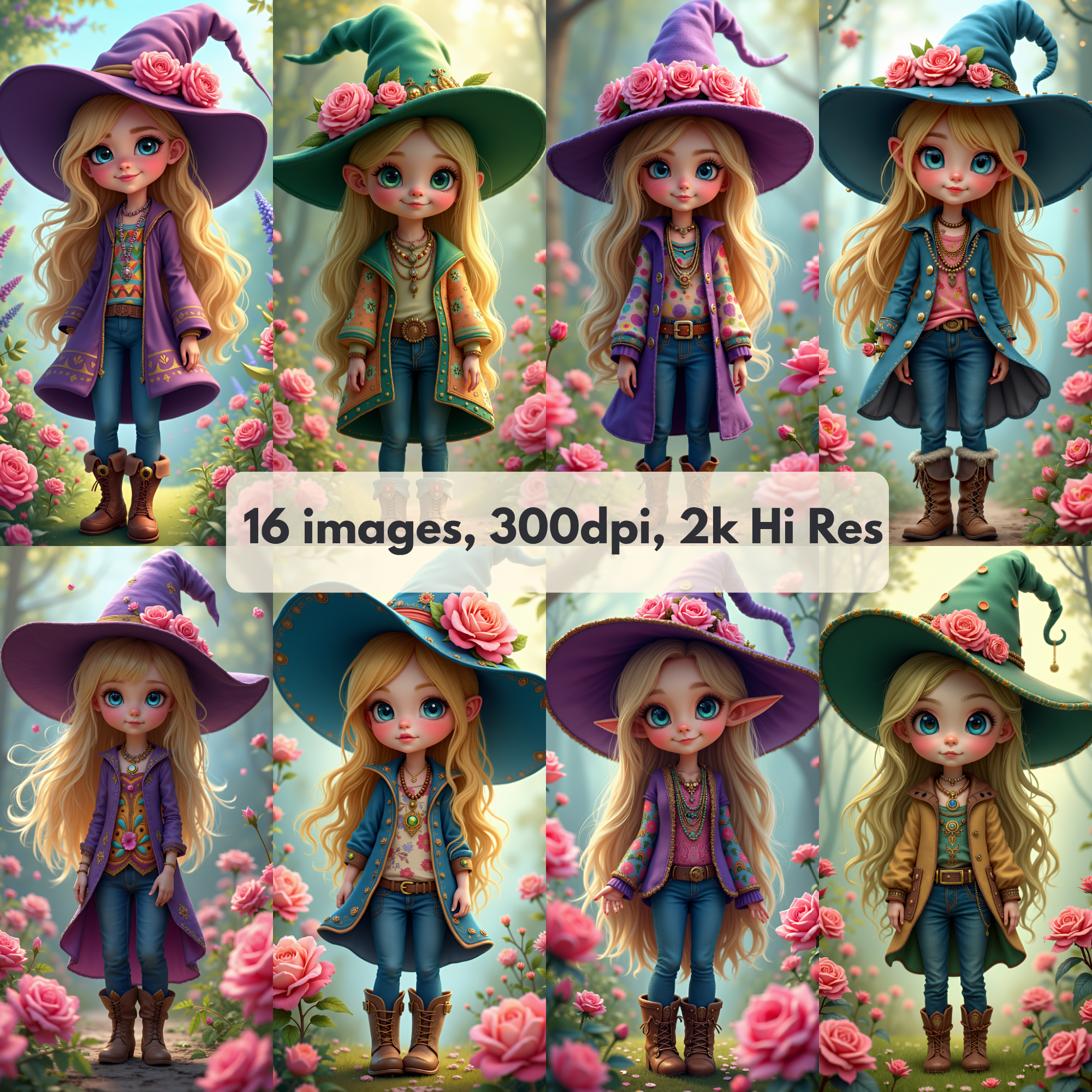 Whimsical Witch Clipart Set - Witch Illustrations, halloween images, halloween clipart, witch images