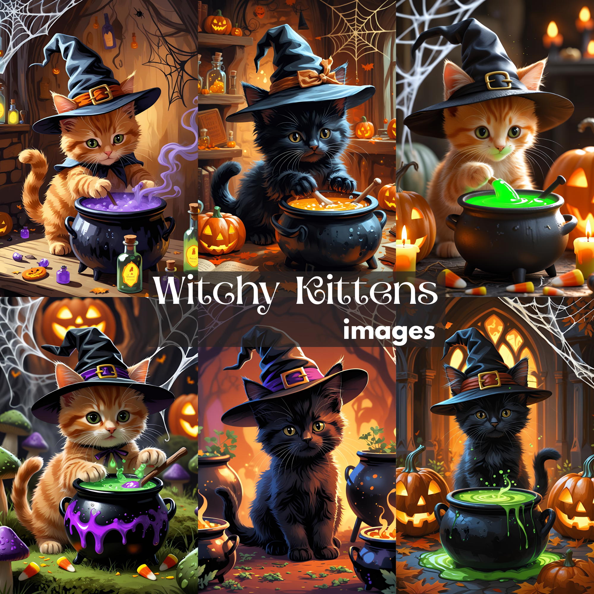 Witchy Cute Kitties: Enchanted Cat Art Bundle, halloween images, halloween cats images, black cats