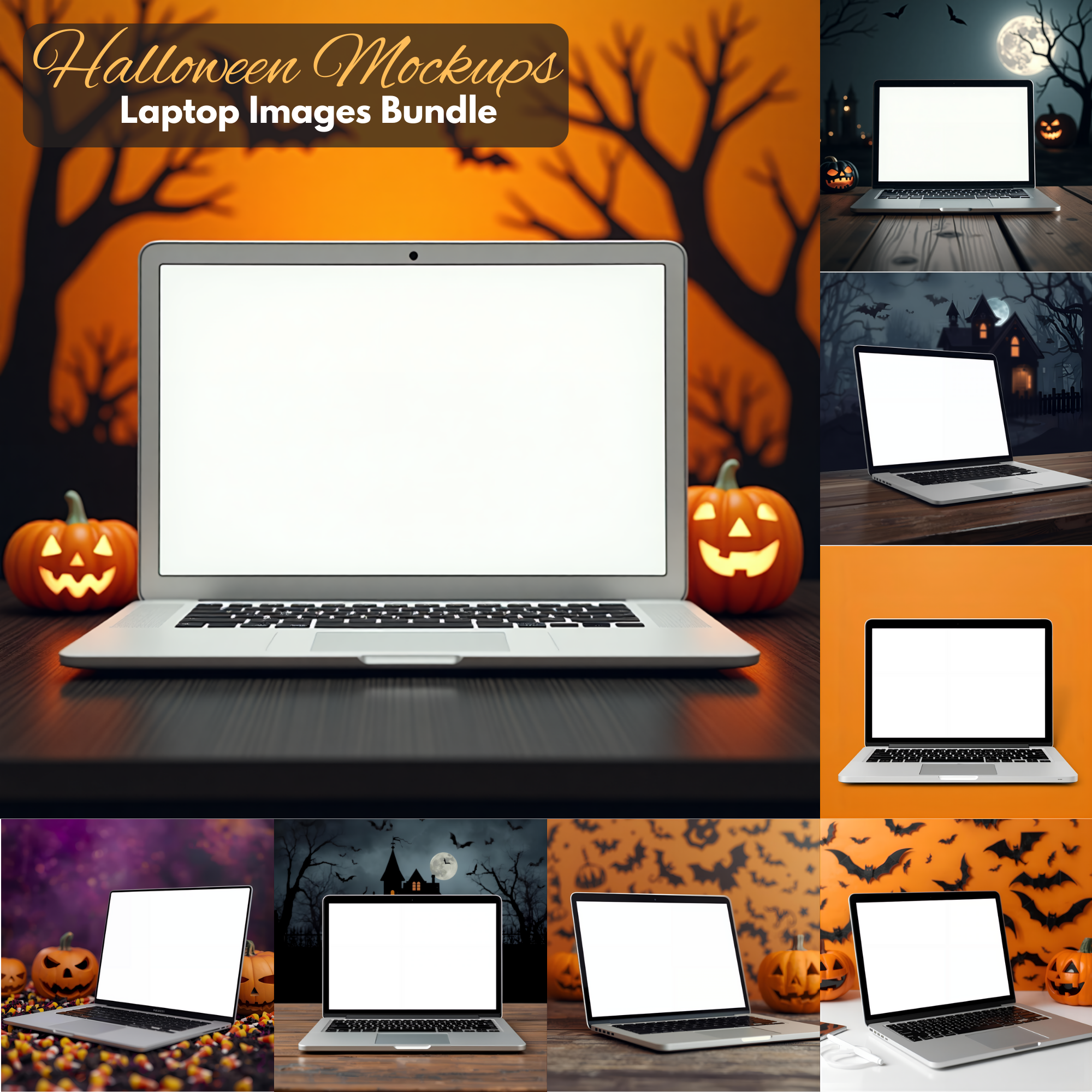 Halloween Digital Mockups Pack | Laptop Screen Display Templates | Spooky Seasonal Promotion