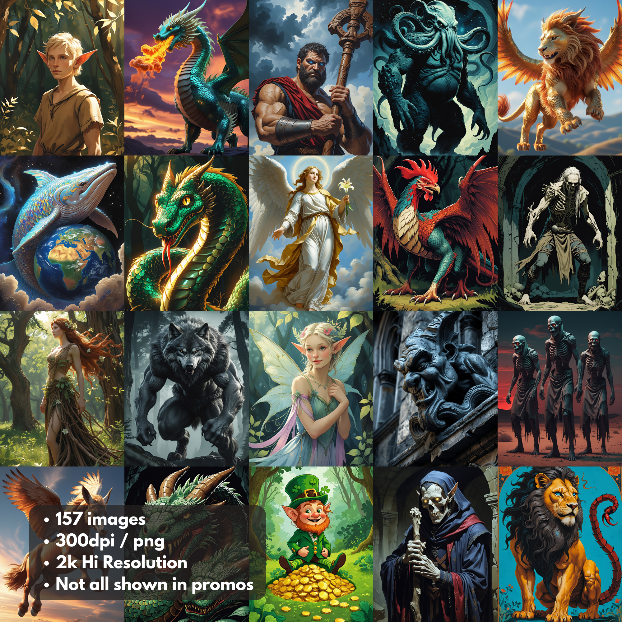 Mythological Creatures Digital Paper Bundle, Fantasy Junk Journal Pages, Monsters Journal Pages Images