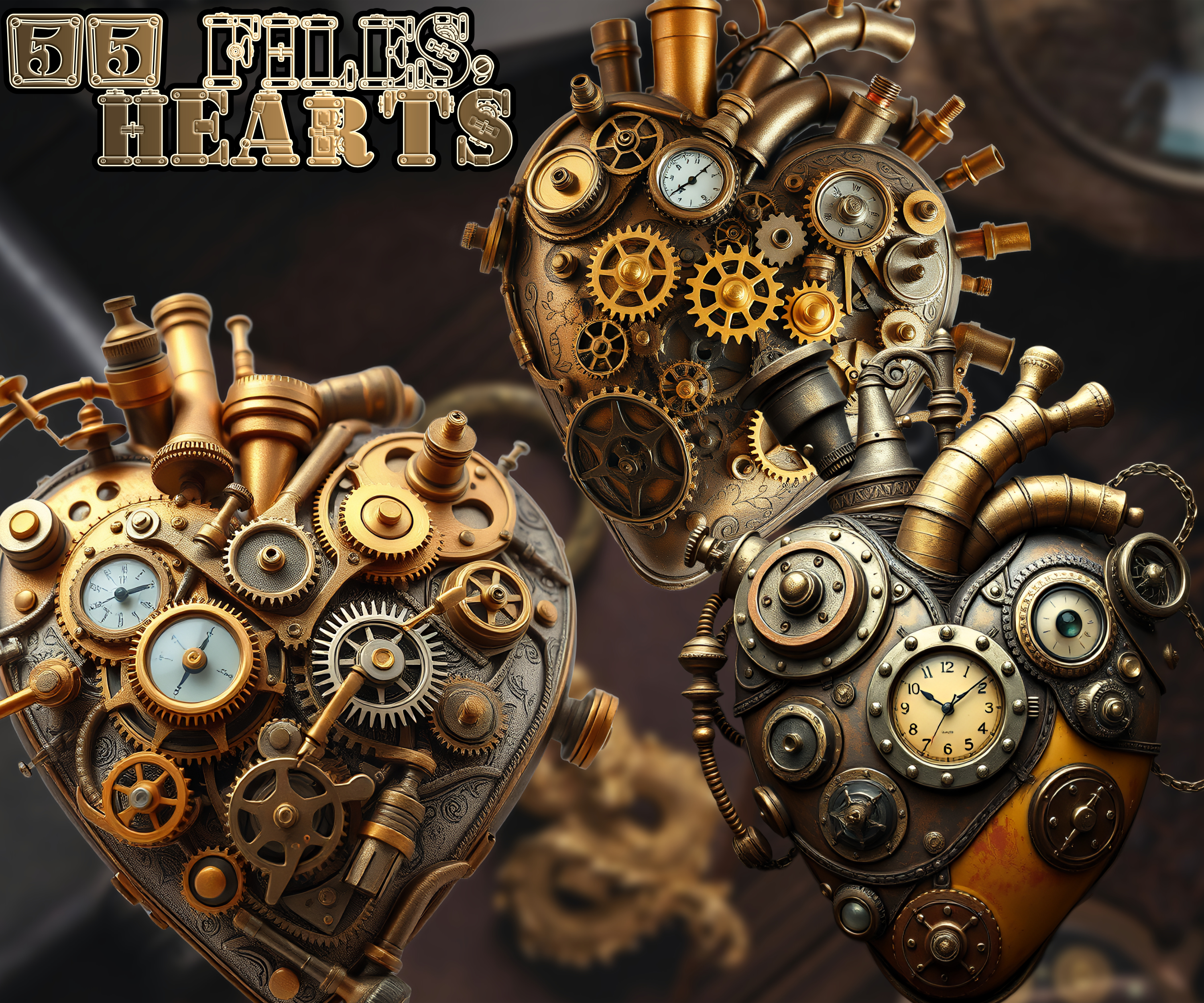 Steampunk Hearts Clipart