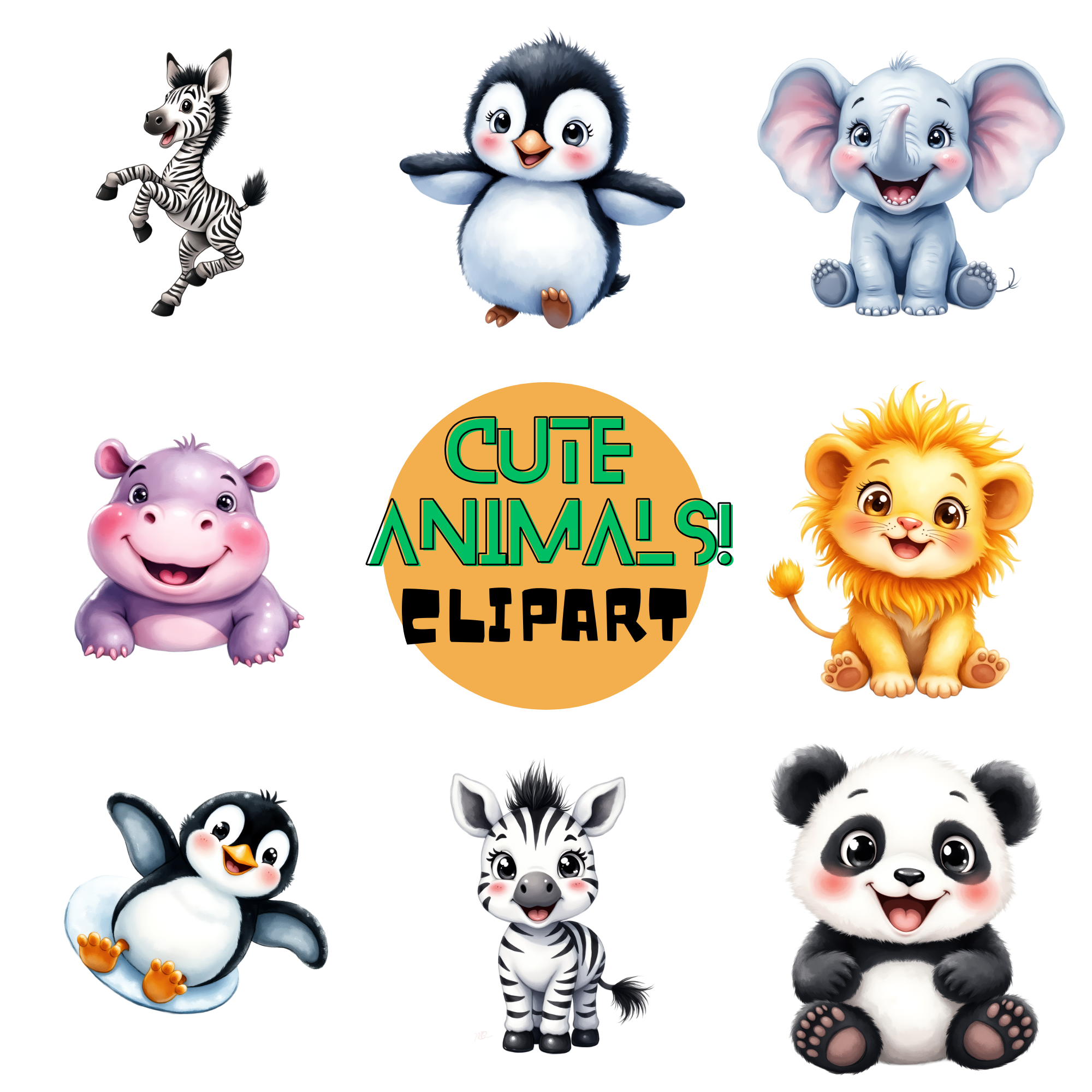 Cute Cartoon Animal Clipart Set, animals clipart