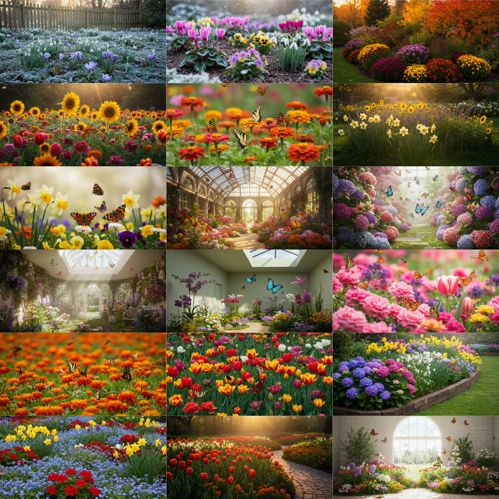Floral Gardens Spring Garden Bundle, Daffodils Tulips Butterflies Digital Art