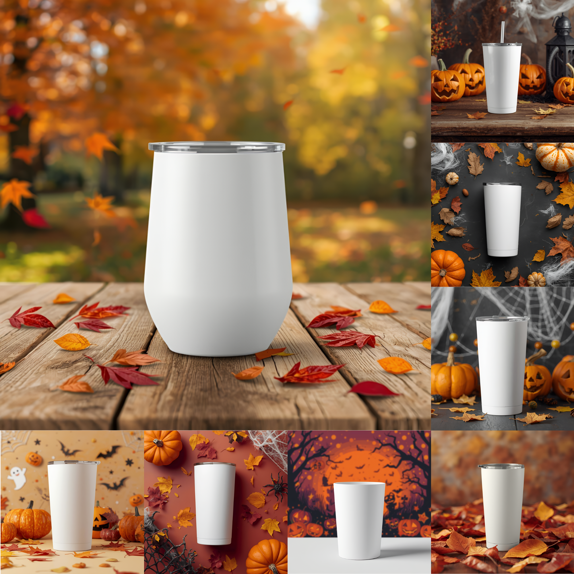 Fall Tumbler Mockup Bundle | Halloween Pumpkins & Bats Design Showcase Halloween Tumbler Mockup