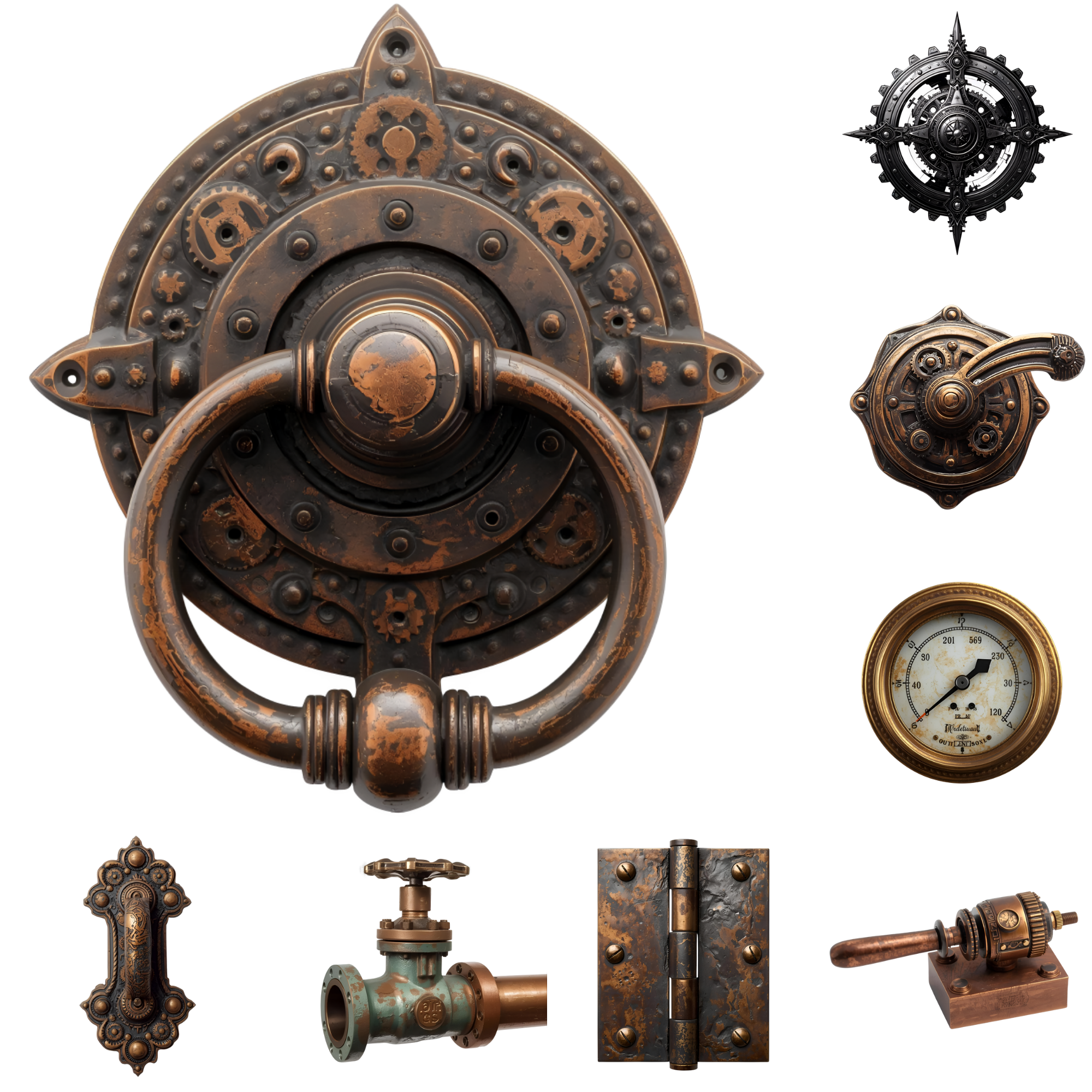 Steampunk Huge Elements Clipart Bundle, Vintage Gears & Clockwork, Industrial Digital Elements, Mechanical Parts, Junk Journal