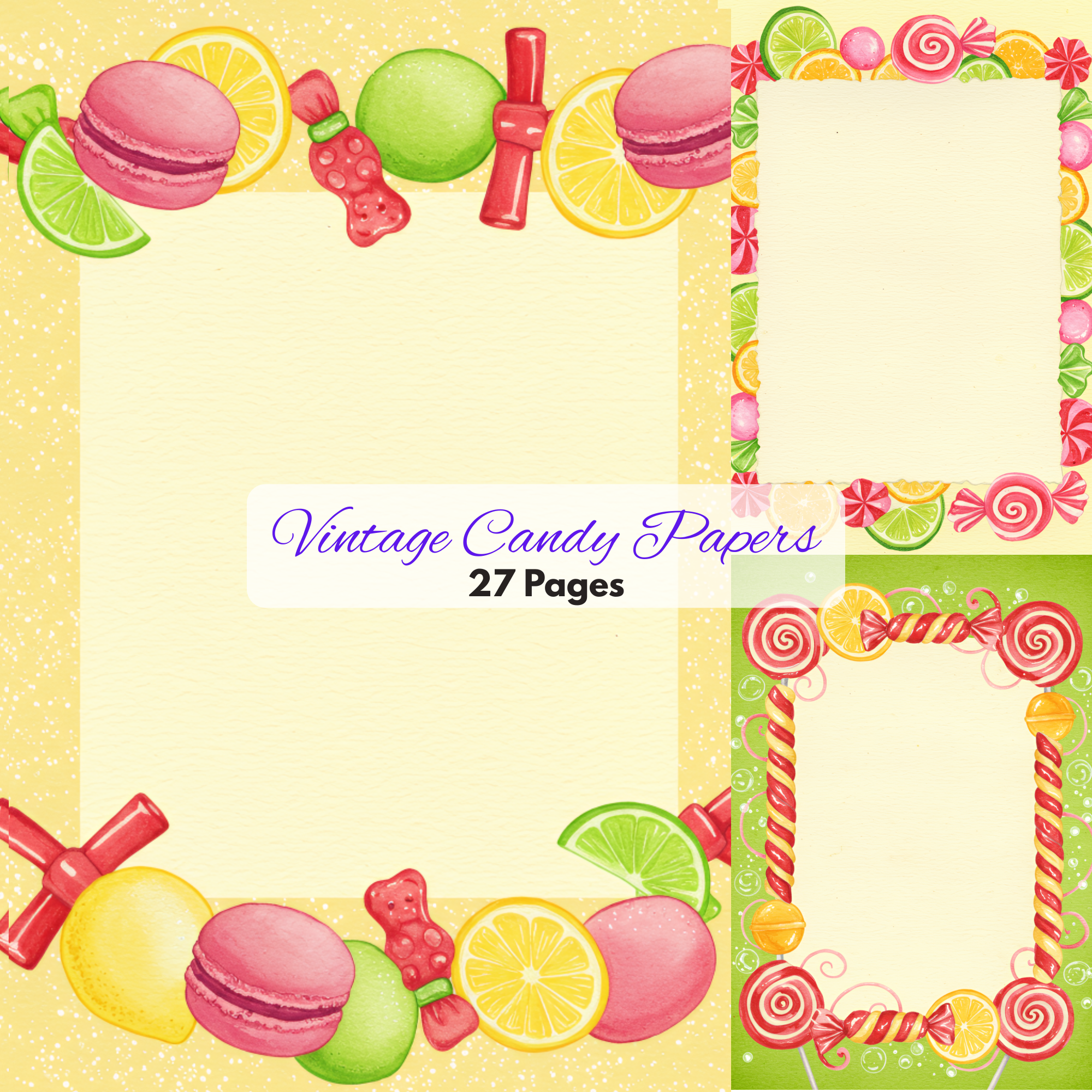 Candy Digital Paper Bundle | Sweet Borders | Candy Frames Sweet Treat Digital Pages | Printable frames , Vintage candy, journal pages