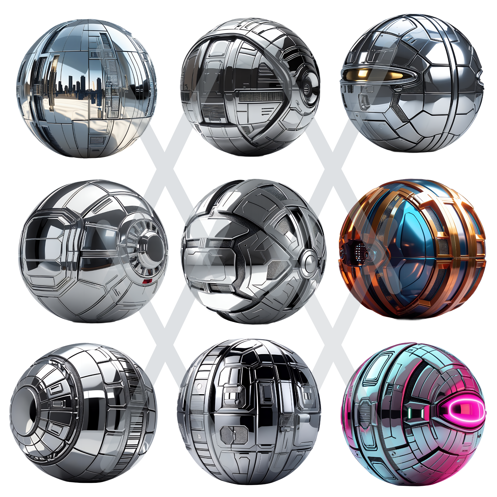 Sci Fi & Futuristic Spheres Clipart, props, modern, fantasy, metallic, balls